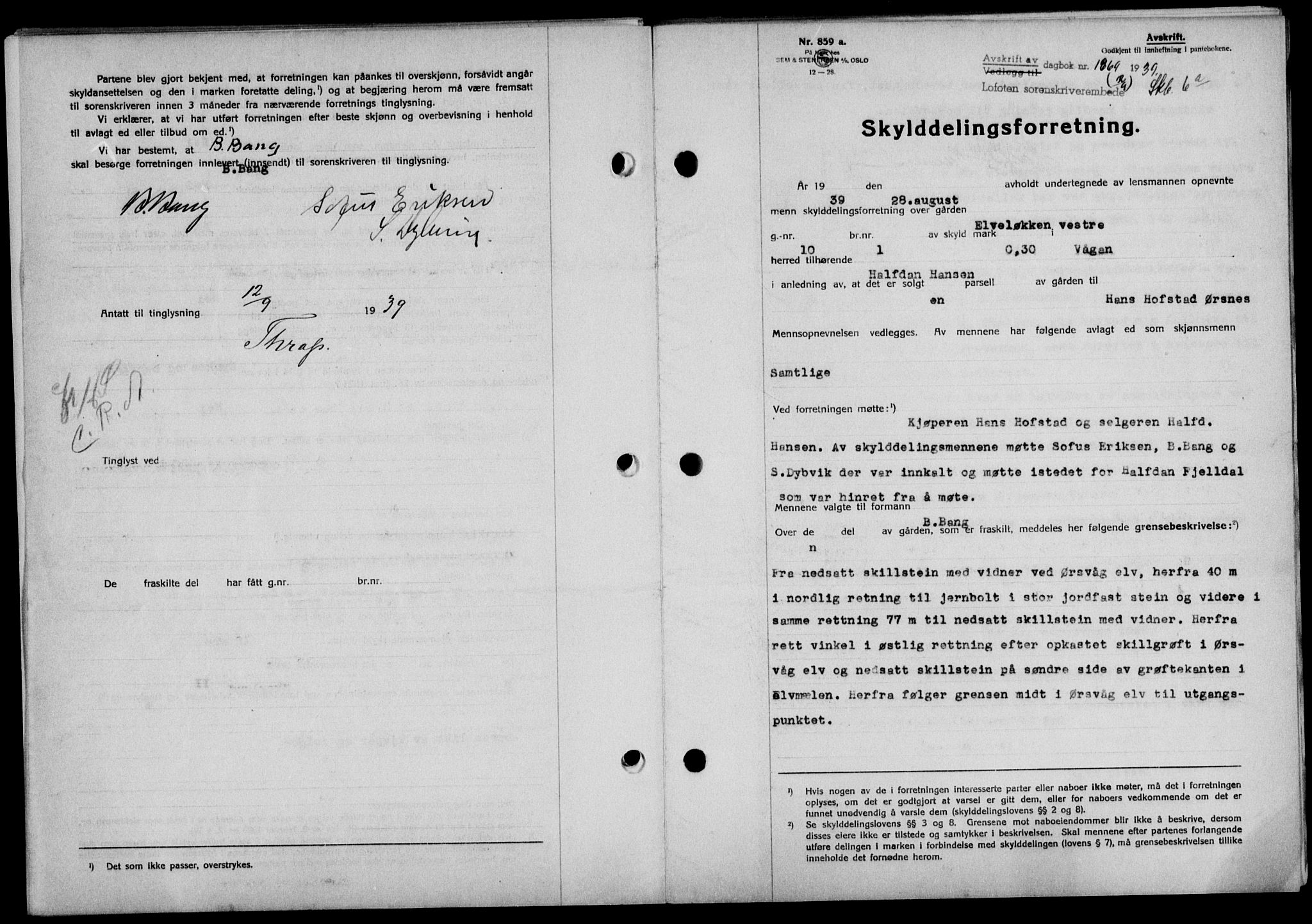 Lofoten sorenskriveri, SAT/A-0017/1/2/2C/L0006a: Mortgage book no. 6a, 1939-1939, Diary no: : 1969/1939