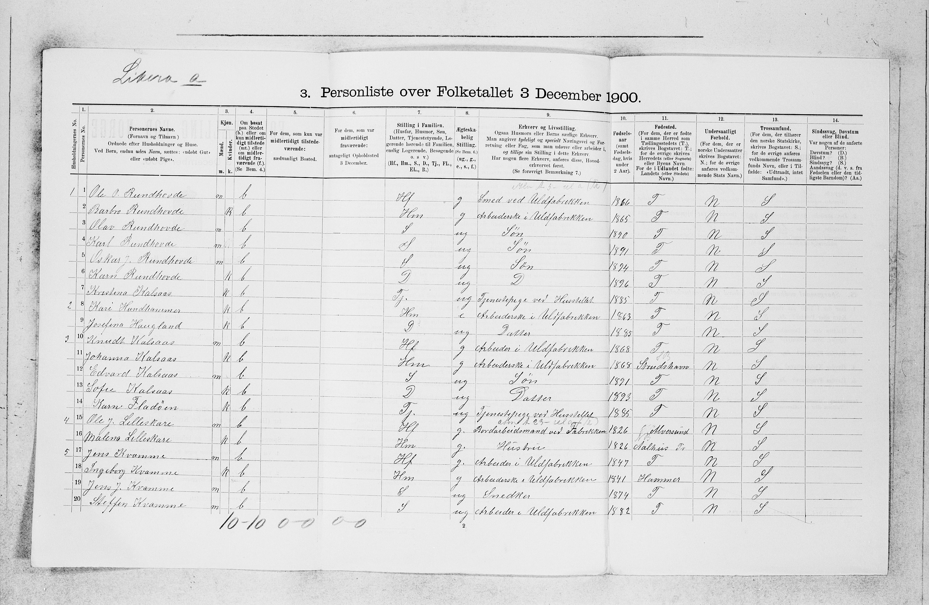 SAB, 1900 census for Haus, 1900, p. 1322