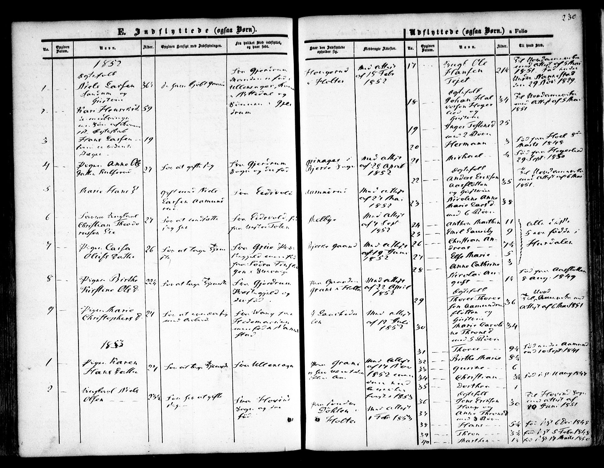 Nannestad prestekontor Kirkebøker, AV/SAO-A-10414a/F/Fa/L0011: Parish register (official) no. I 11, 1850-1859, p. 230