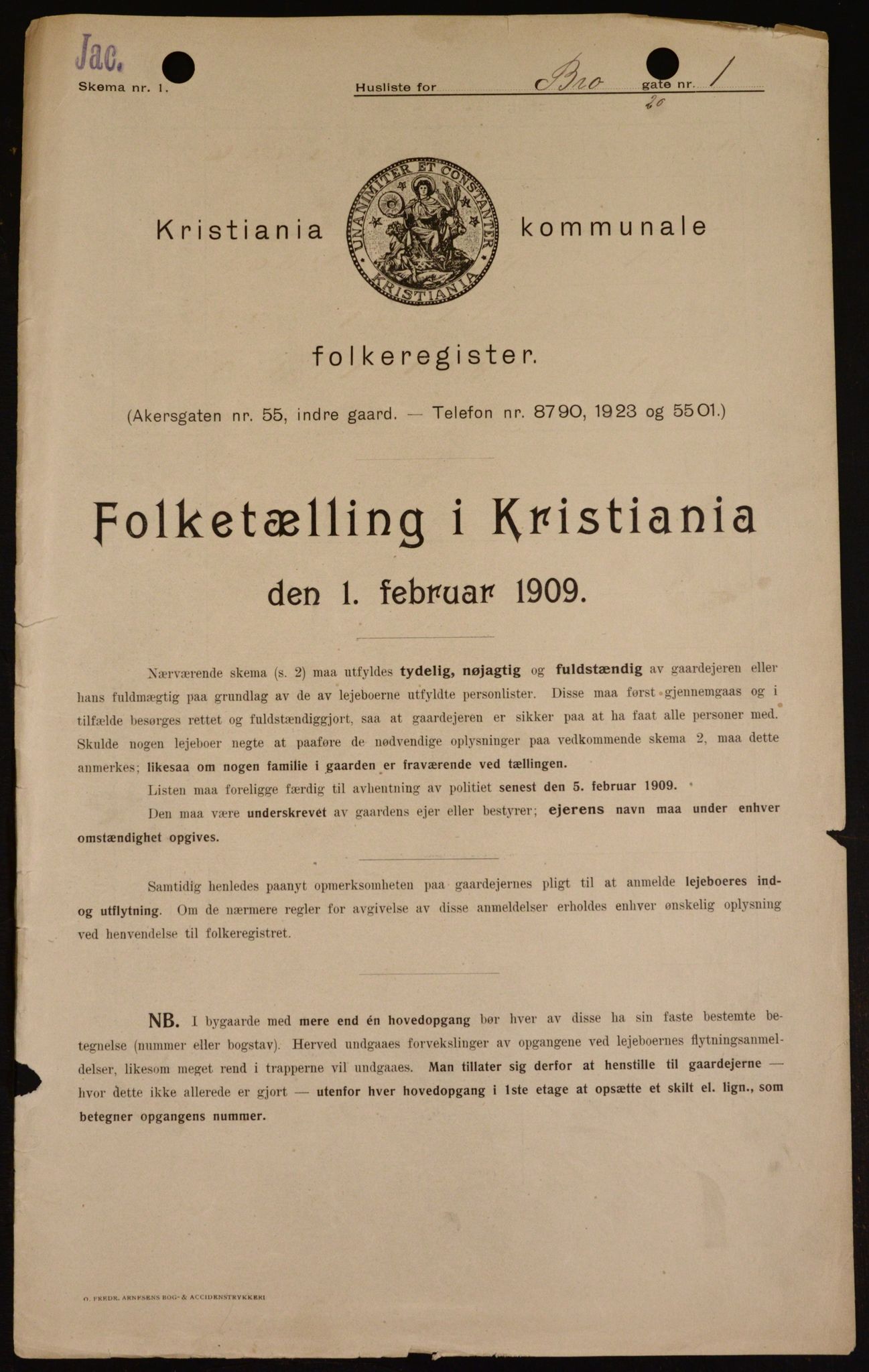 OBA, Municipal Census 1909 for Kristiania, 1909, p. 9011