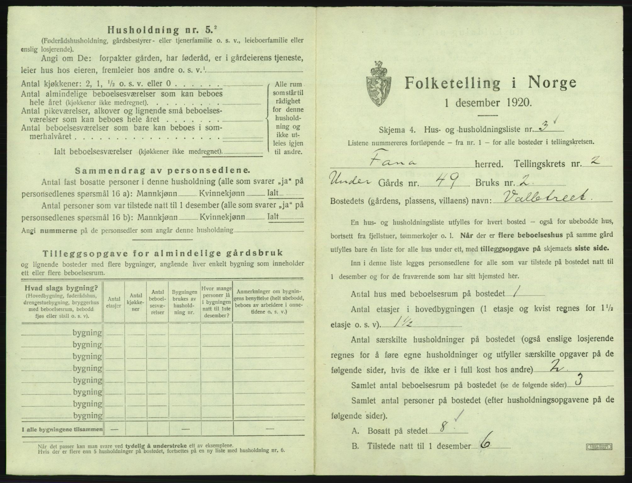 SAB, 1920 census for Fana, 1920, p. 199