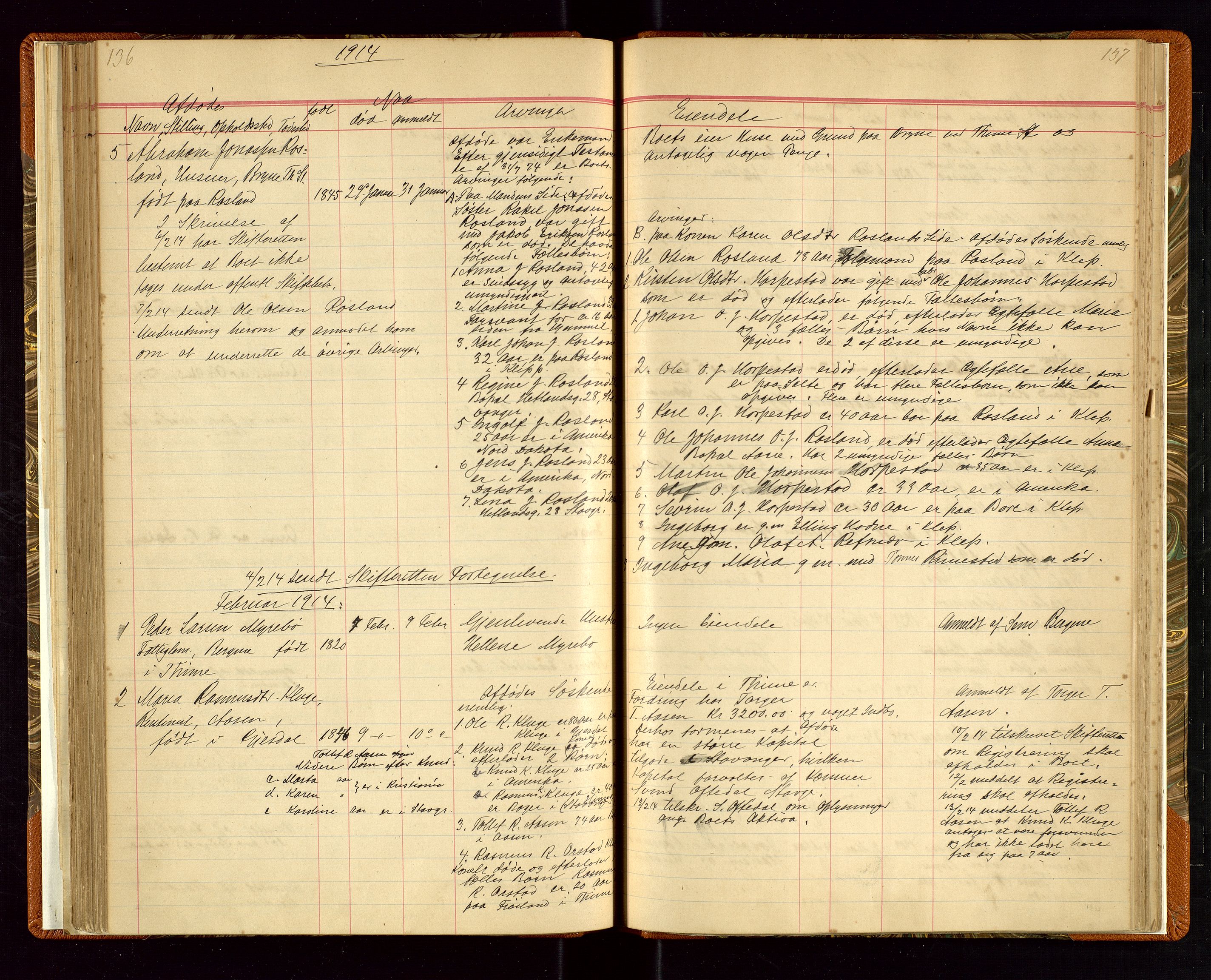 Time lensmannskontor, AV/SAST-A-100420/Gga/L0001: Dødsfallprotokoll m/alfabetisk register, 1880-1921, p. 136-137