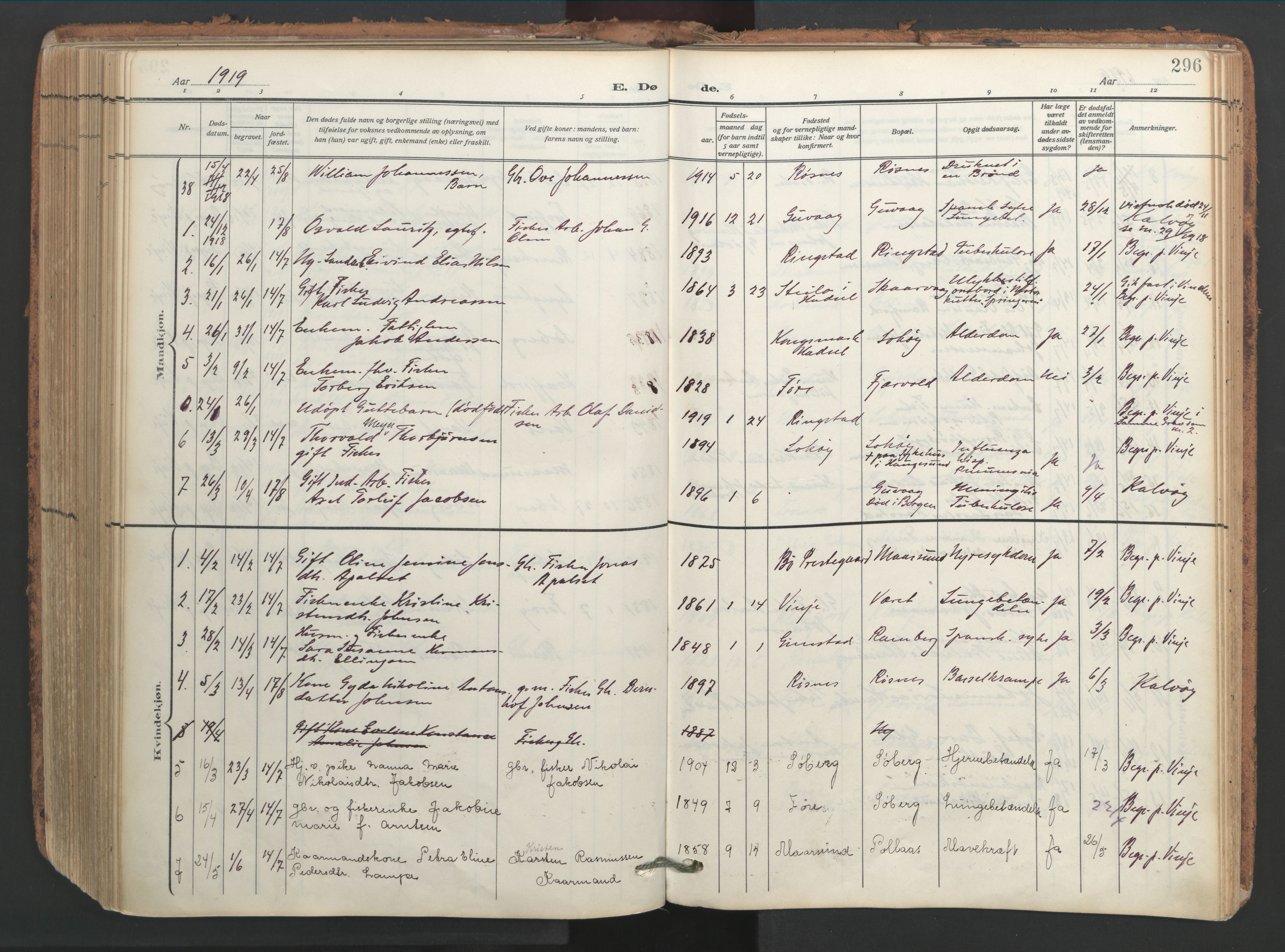 Ministerialprotokoller, klokkerbøker og fødselsregistre - Nordland, SAT/A-1459/891/L1306: Parish register (official) no. 891A11, 1911-1927, p. 296
