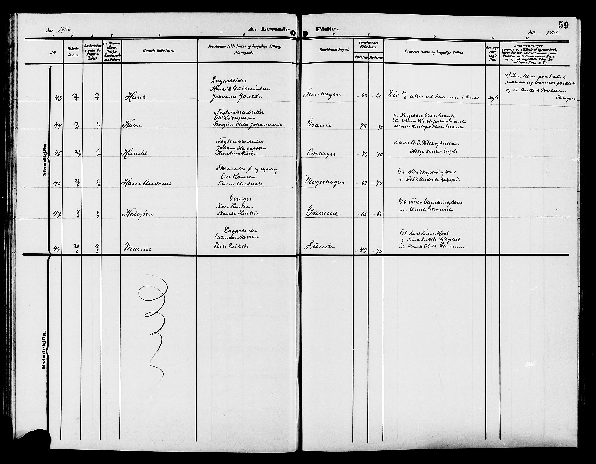 Gran prestekontor, AV/SAH-PREST-112/H/Ha/Hab/L0006: Parish register (copy) no. 6, 1901-1911, p. 59