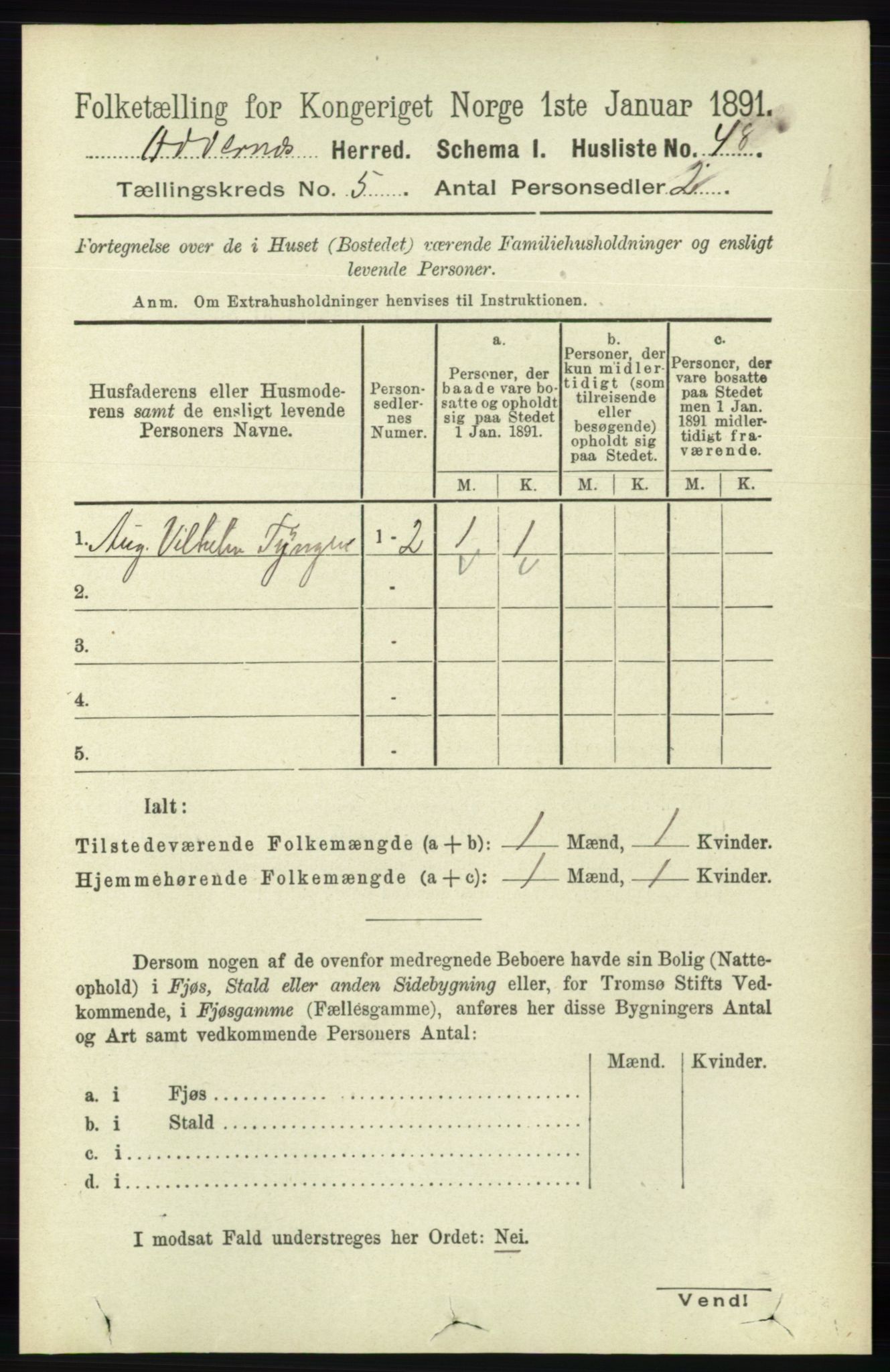 RA, 1891 census for 1012 Oddernes, 1891, p. 1758