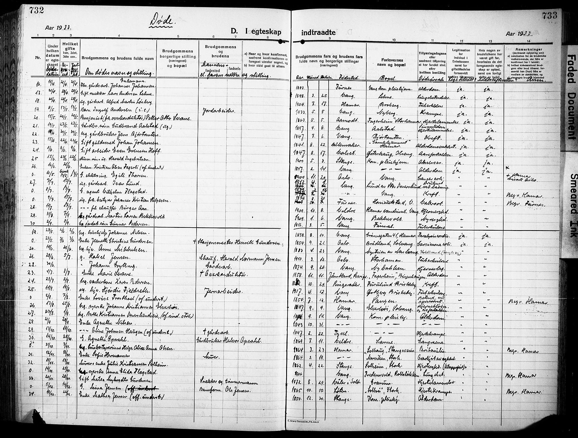 Vang prestekontor, Hedmark, AV/SAH-PREST-008/H/Ha/Hab/L0015: Parish register (copy) no. 15, 1915-1933, p. 732-733