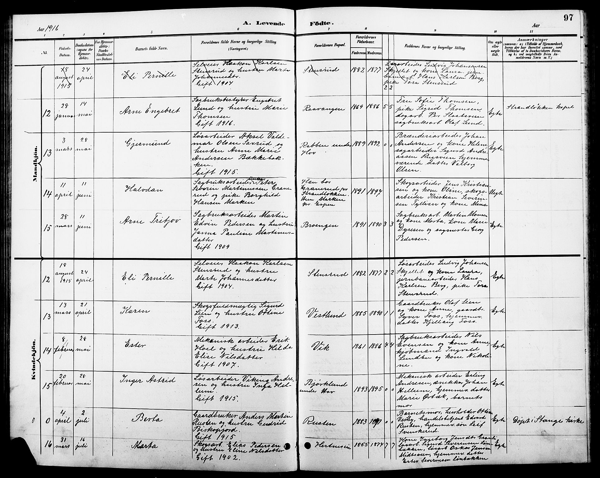 Stange prestekontor, AV/SAH-PREST-002/L/L0011: Parish register (copy) no. 11, 1895-1917, p. 97