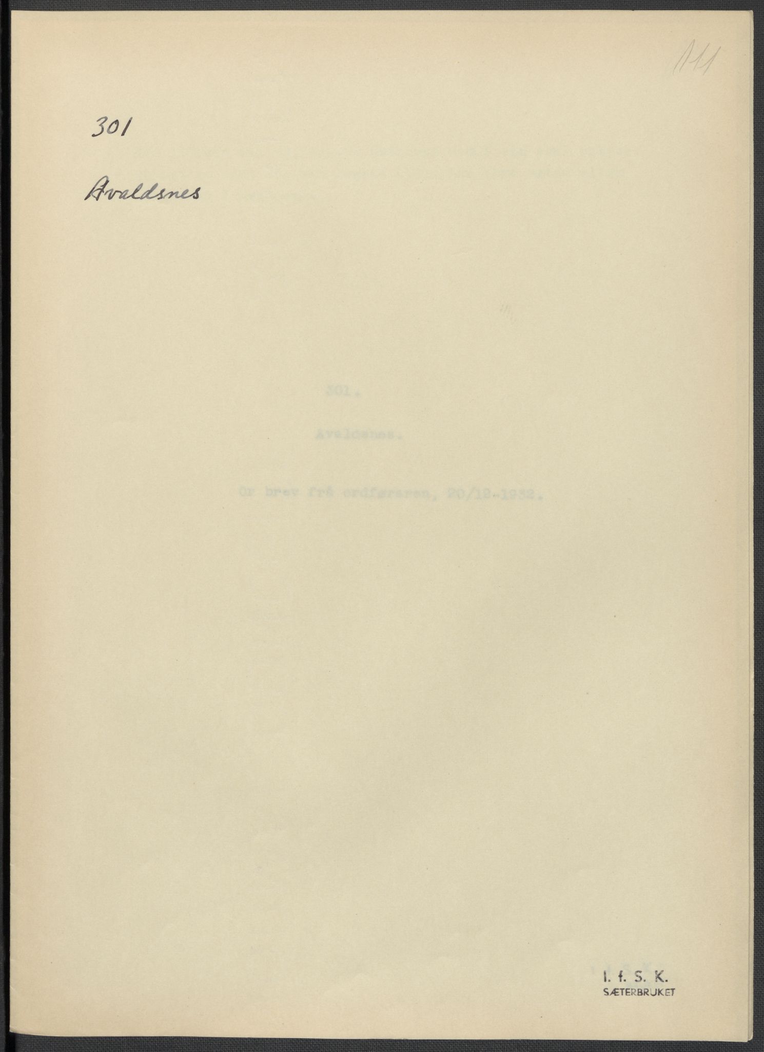 Instituttet for sammenlignende kulturforskning, RA/PA-0424/F/Fc/L0009/0002: Eske B9: / Rogaland (perm XXIII), 1932-1938, p. 111