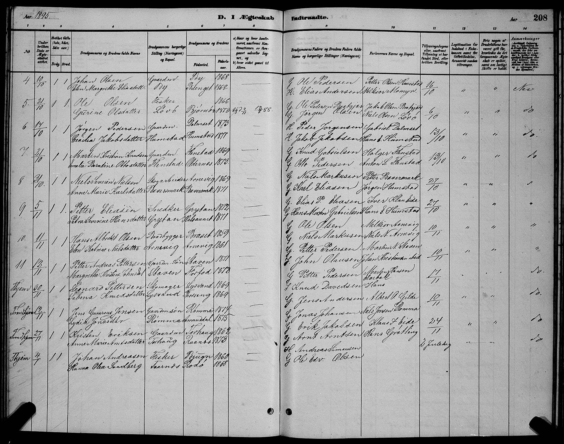 Ministerialprotokoller, klokkerbøker og fødselsregistre - Sør-Trøndelag, SAT/A-1456/655/L0687: Parish register (copy) no. 655C03, 1880-1898, p. 208