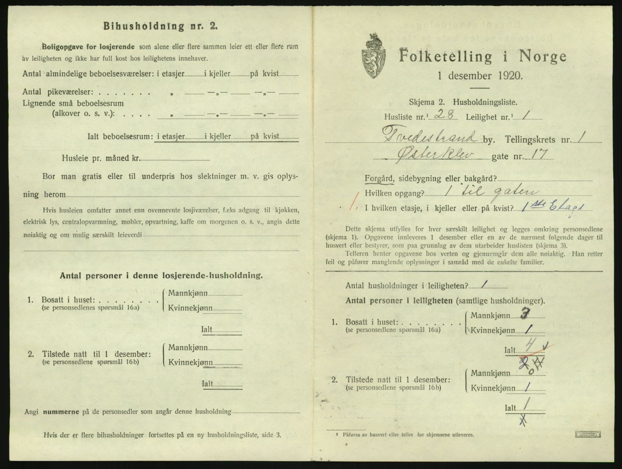 SAK, 1920 census for Tvedestrand, 1920, p. 675