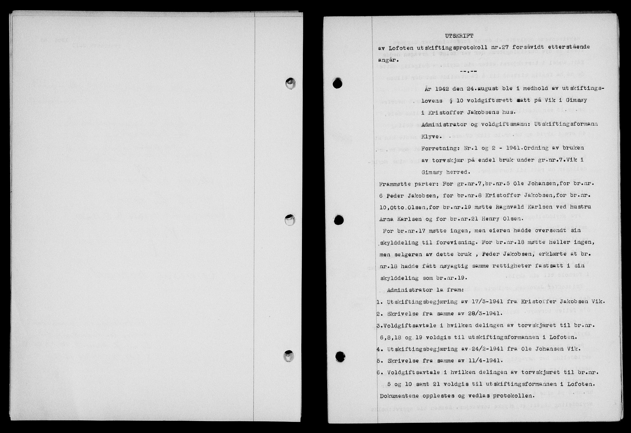 Lofoten sorenskriveri, SAT/A-0017/1/2/2C/L0011a: Mortgage book no. 11a, 1943-1943, Diary no: : 1304/1943