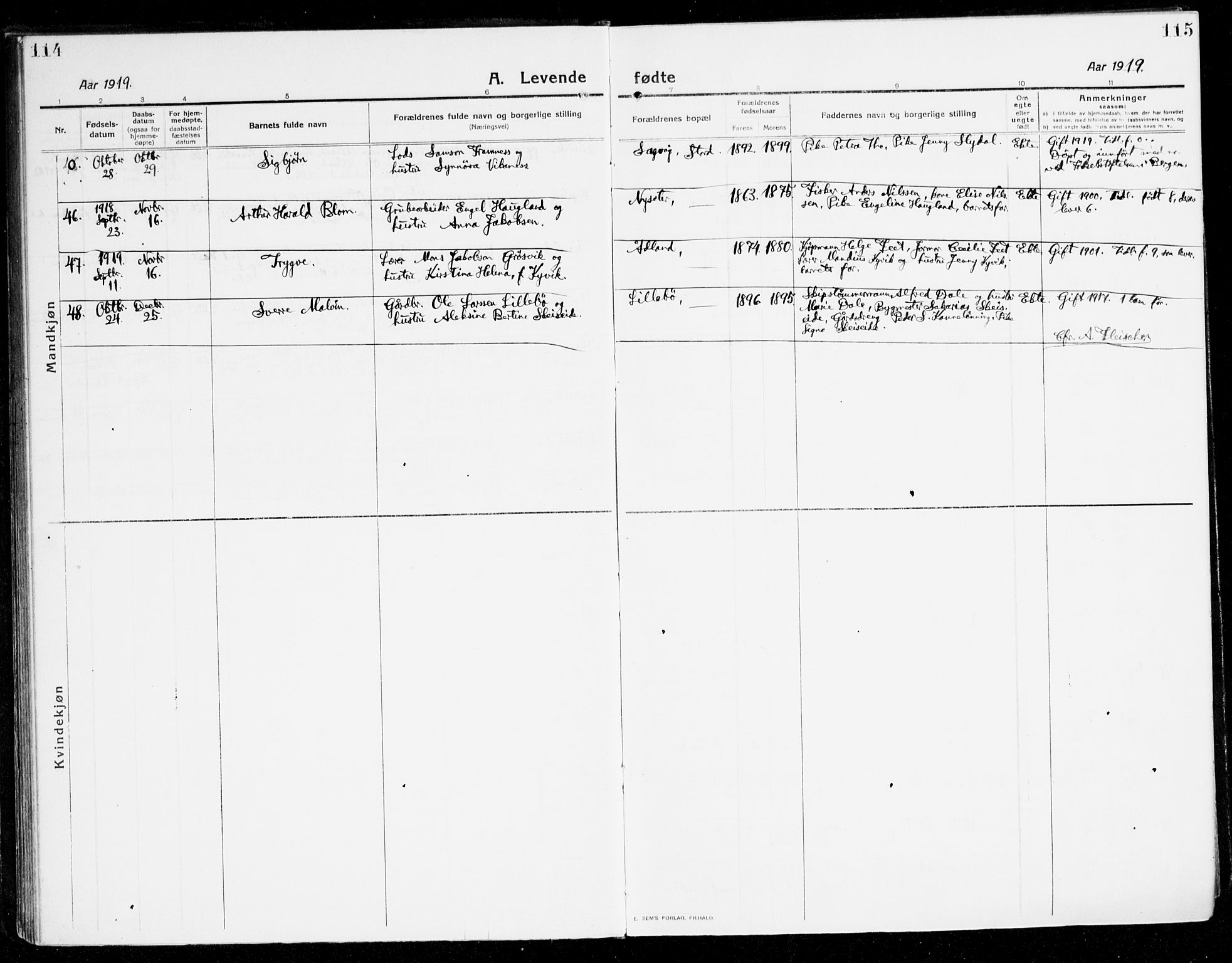 Stord sokneprestembete, AV/SAB-A-78201/H/Haa: Parish register (official) no. B 3, 1913-1925, p. 114-115