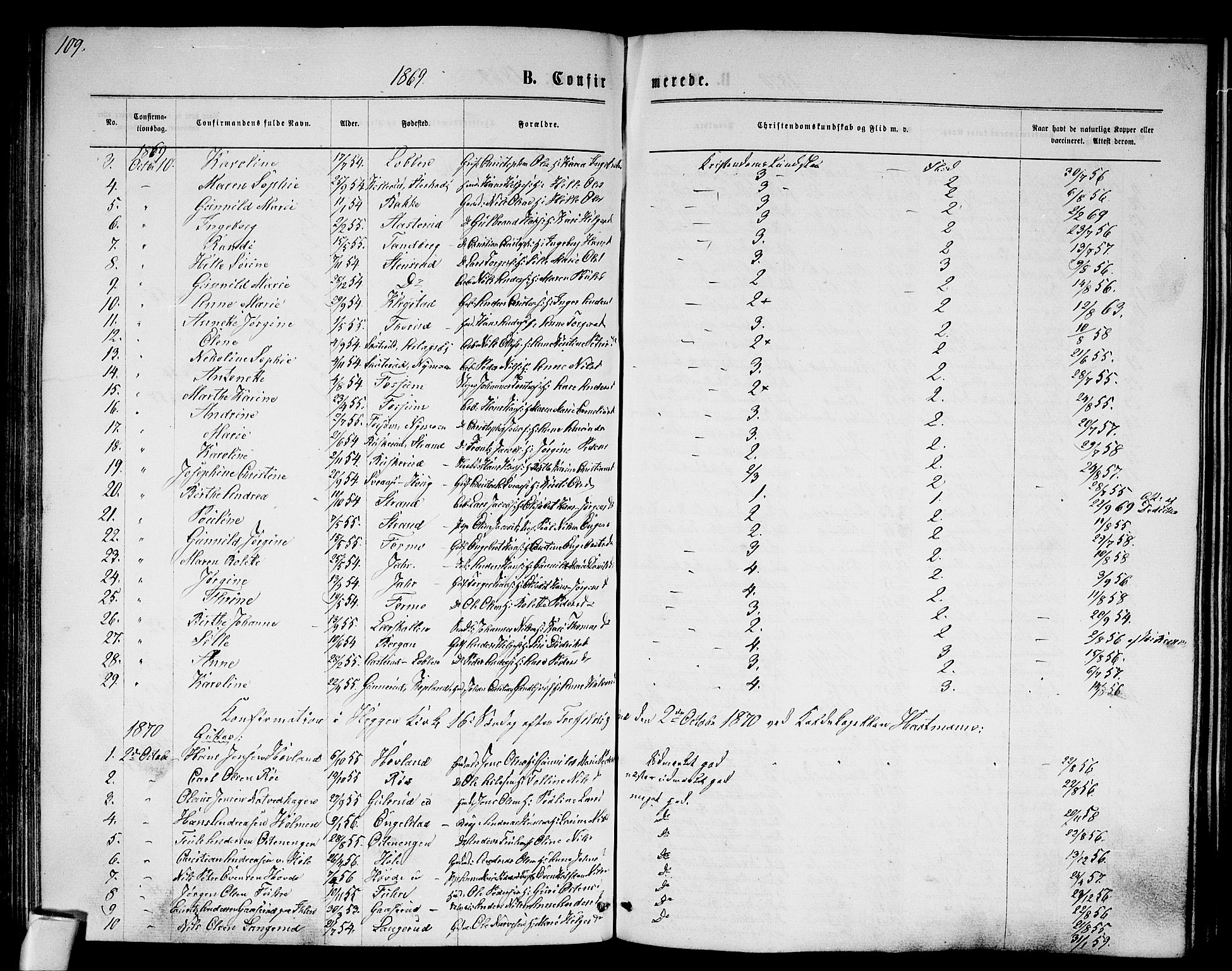 Modum kirkebøker, SAKO/A-234/G/Ga/L0007: Parish register (copy) no. I 7, 1869-1878, p. 109
