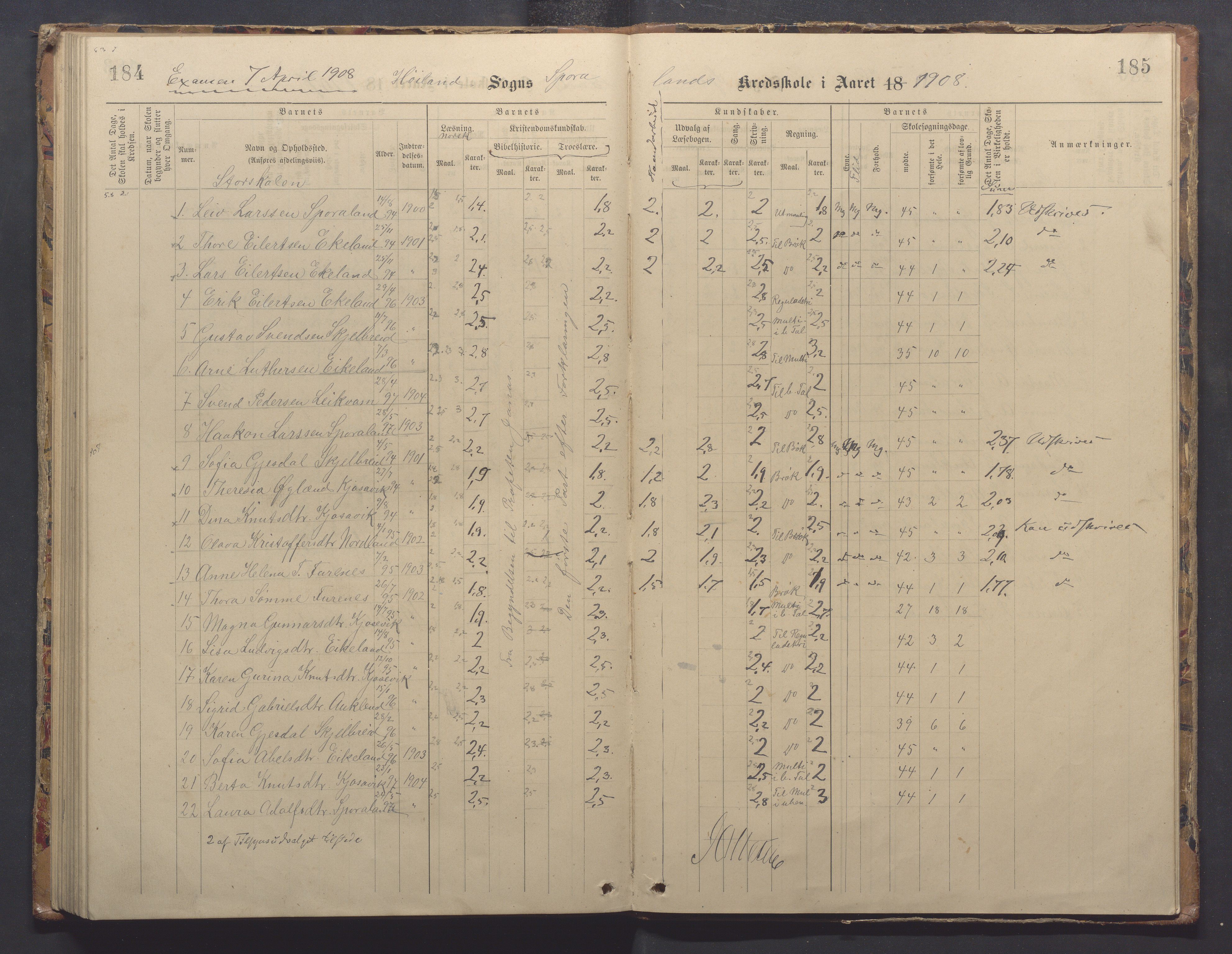 Høyland kommune - Sporaland skole, IKAR/K-100085/E/L0003: Skoleprotokoll, 1888-1910, p. 184-185