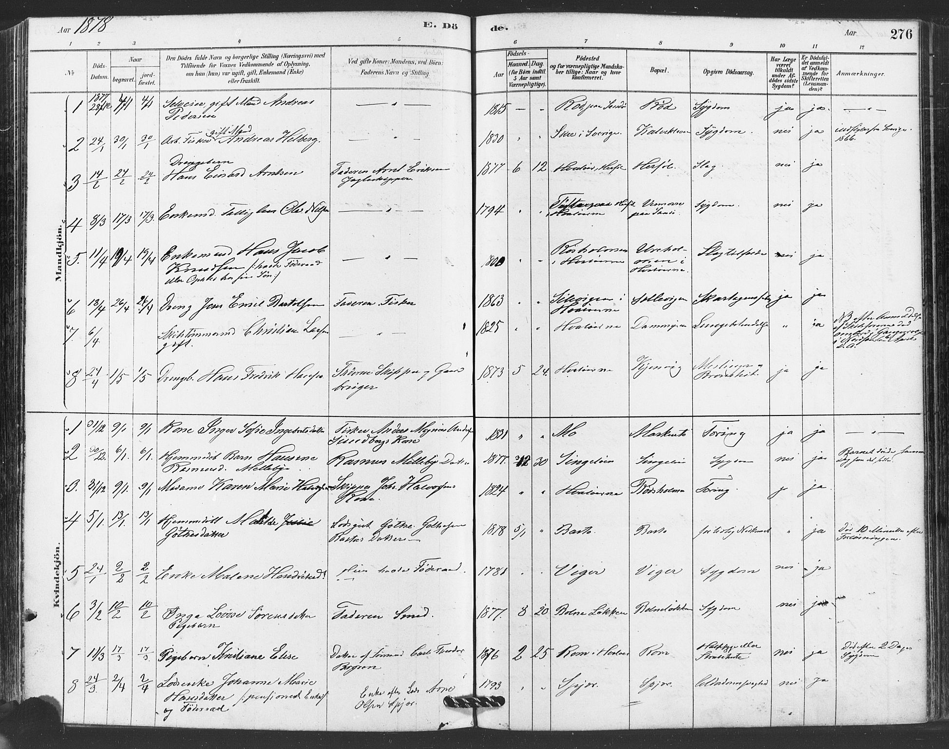 Hvaler prestekontor Kirkebøker, SAO/A-2001/F/Fa/L0008: Parish register (official) no. I 8, 1878-1895, p. 276
