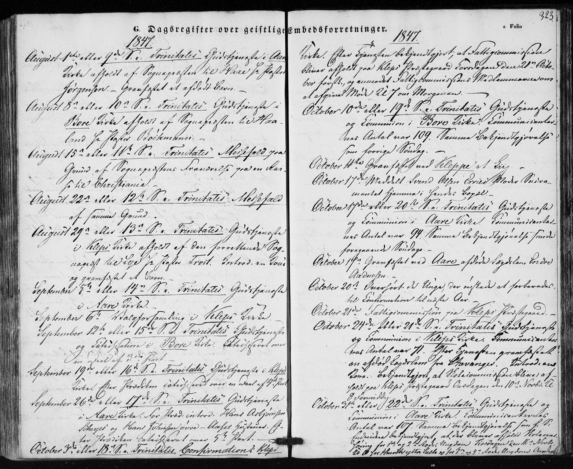 Klepp sokneprestkontor, AV/SAST-A-101803/001/3/30BA/L0004: Parish register (official) no. A 4, 1842-1852, p. 323