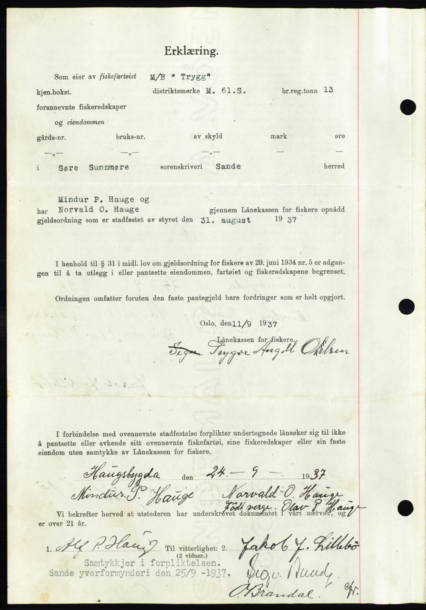 Søre Sunnmøre sorenskriveri, AV/SAT-A-4122/1/2/2C/L0064: Mortgage book no. 58, 1937-1938, Diary no: : 1548/1937