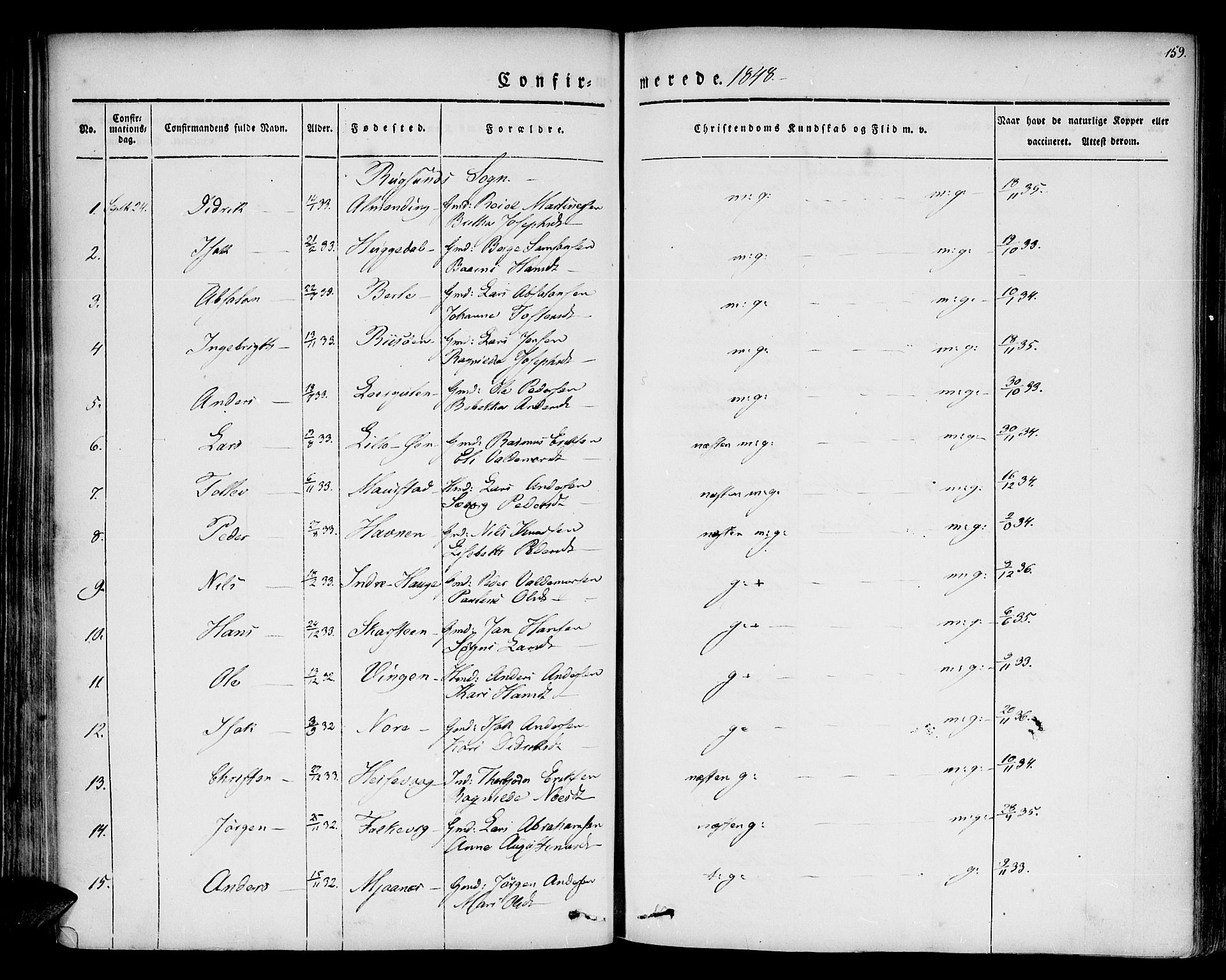 Davik sokneprestembete, AV/SAB-A-79701/H/Haa/Haaa/L0004: Parish register (official) no. A 4, 1830-1849, p. 159