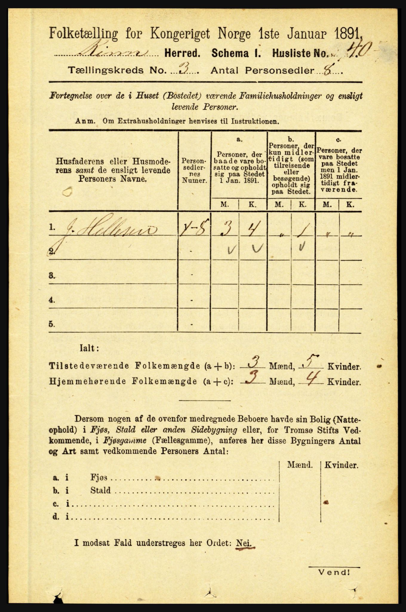 RA, 1891 census for 1437 Kinn, 1891, p. 923