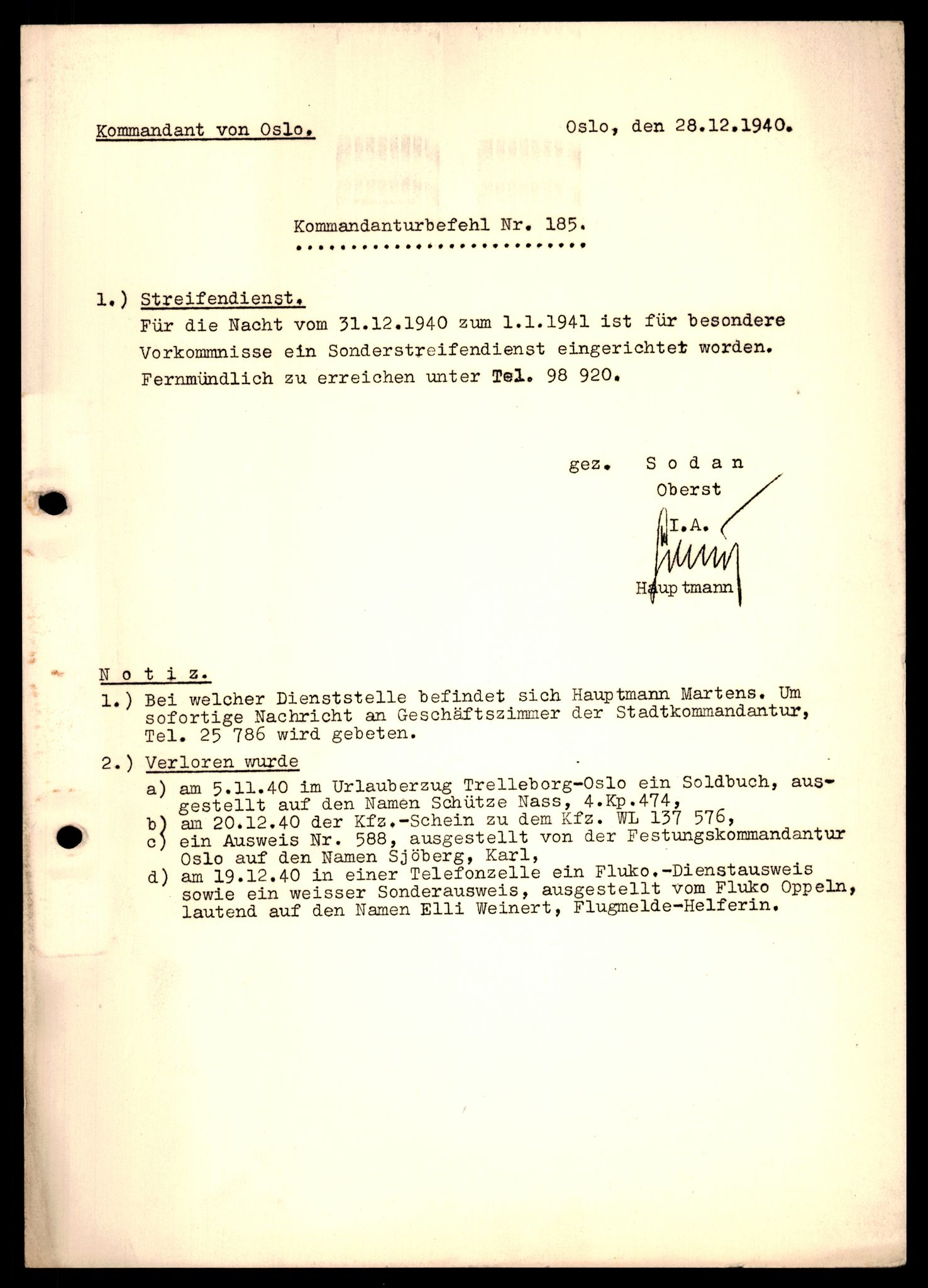 Forsvarets Overkommando. 2 kontor. Arkiv 11.4. Spredte tyske arkivsaker, AV/RA-RAFA-7031/D/Dar/Dara/L0010: Kommandanturbefehle, 1940-1942, p. 6