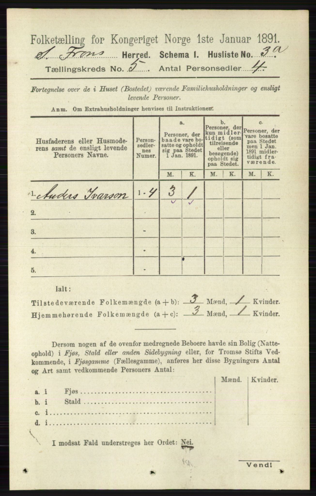 RA, 1891 census for 0519 Sør-Fron, 1891, p. 1957