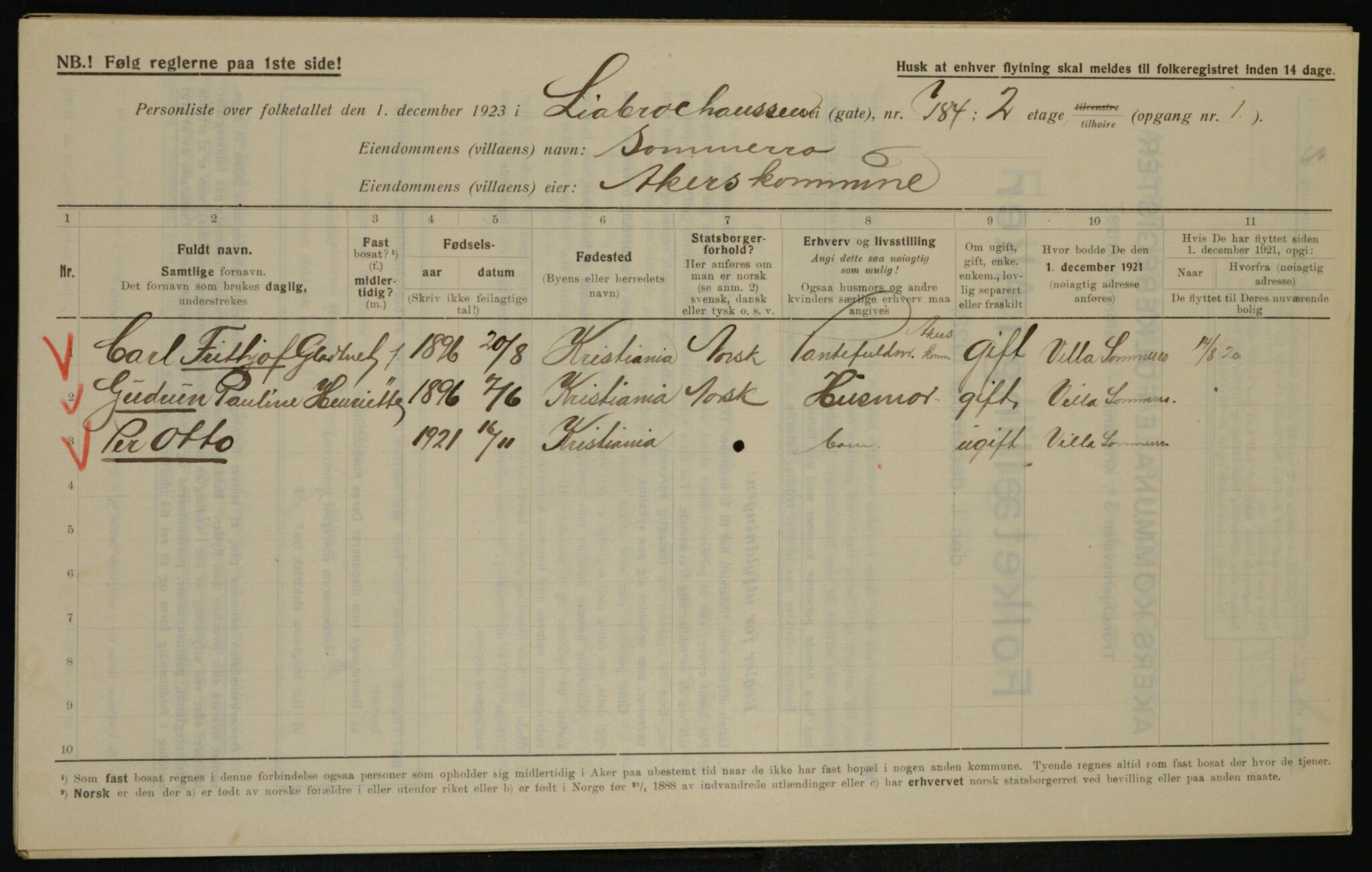 , Municipal Census 1923 for Aker, 1923, p. 41673