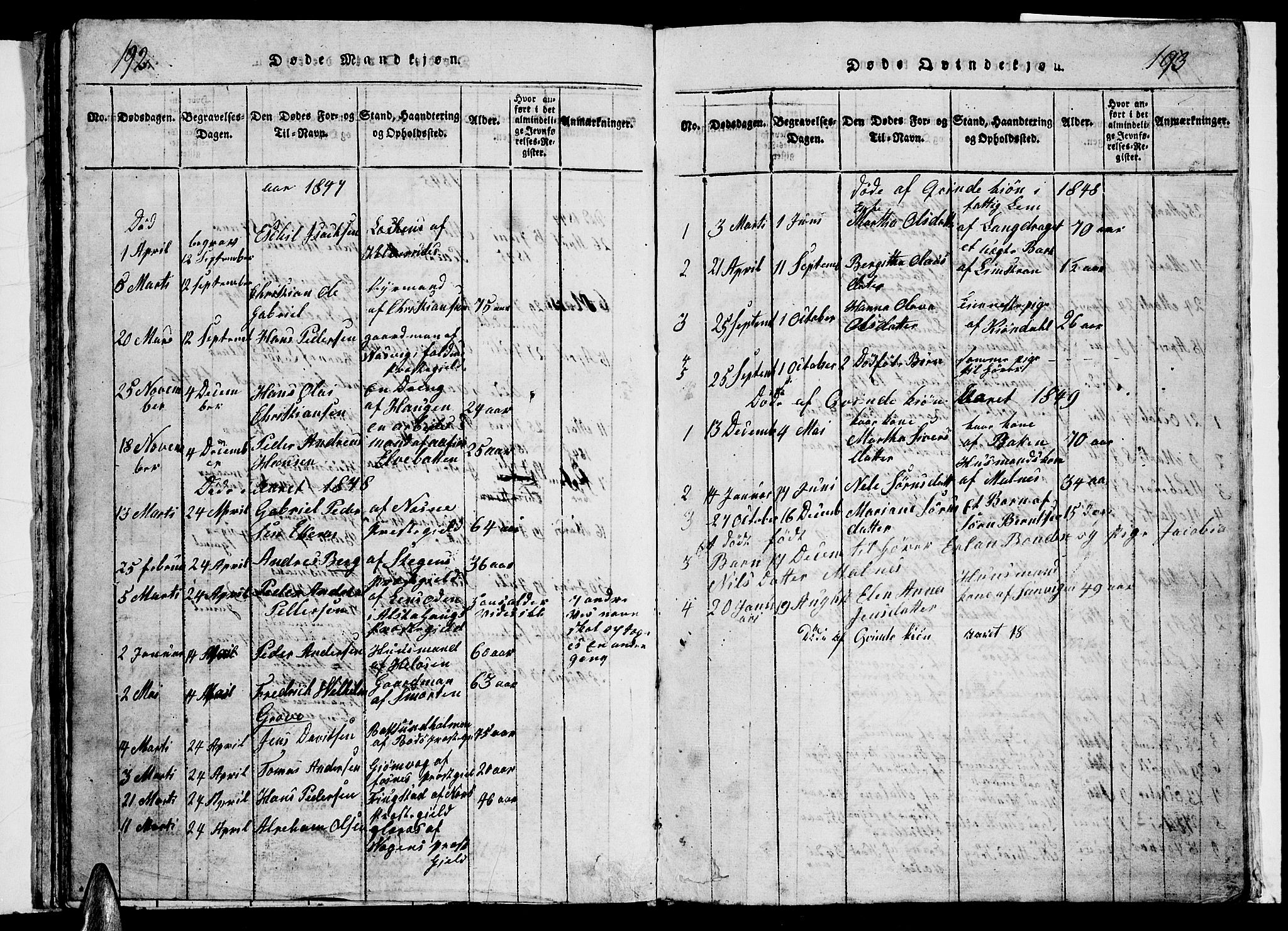 Ministerialprotokoller, klokkerbøker og fødselsregistre - Nordland, AV/SAT-A-1459/884/L1195: Parish register (copy) no. 884C01, 1837-1867, p. 192-193