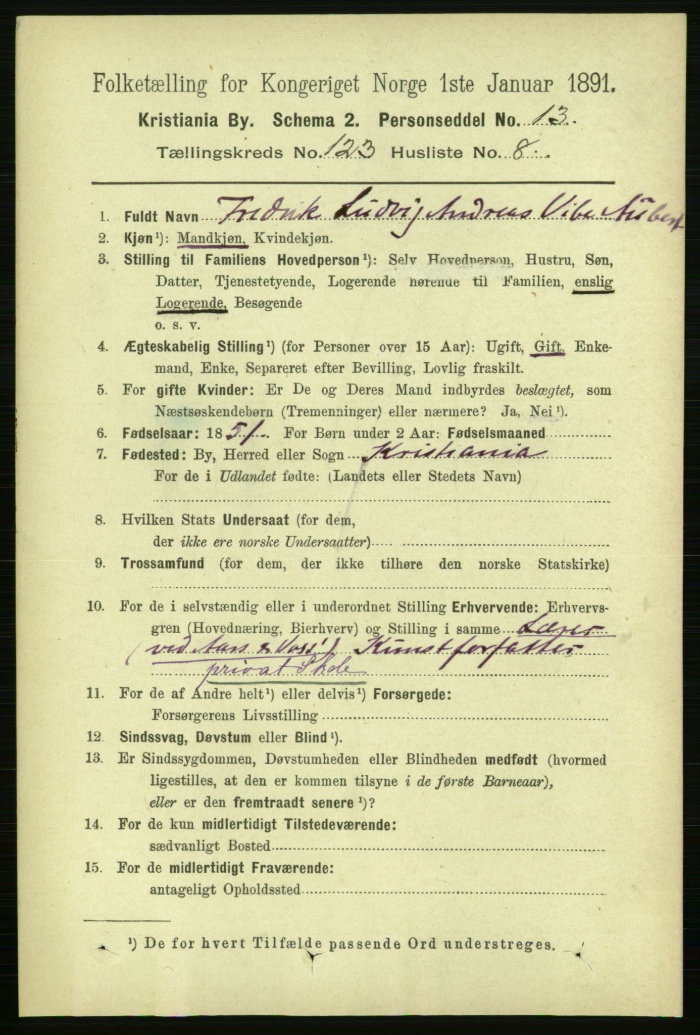 RA, 1891 census for 0301 Kristiania, 1891, p. 65199