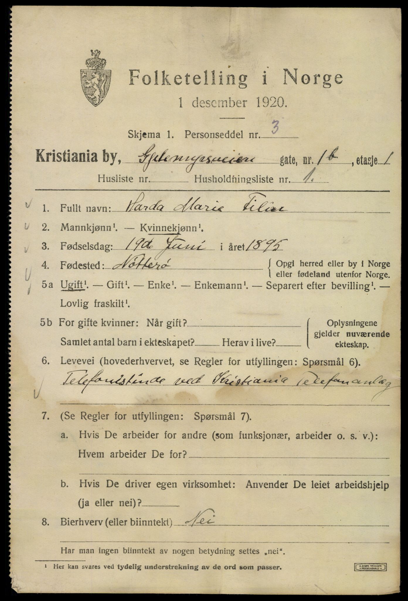 SAO, 1920 census for Kristiania, 1920, p. 248053