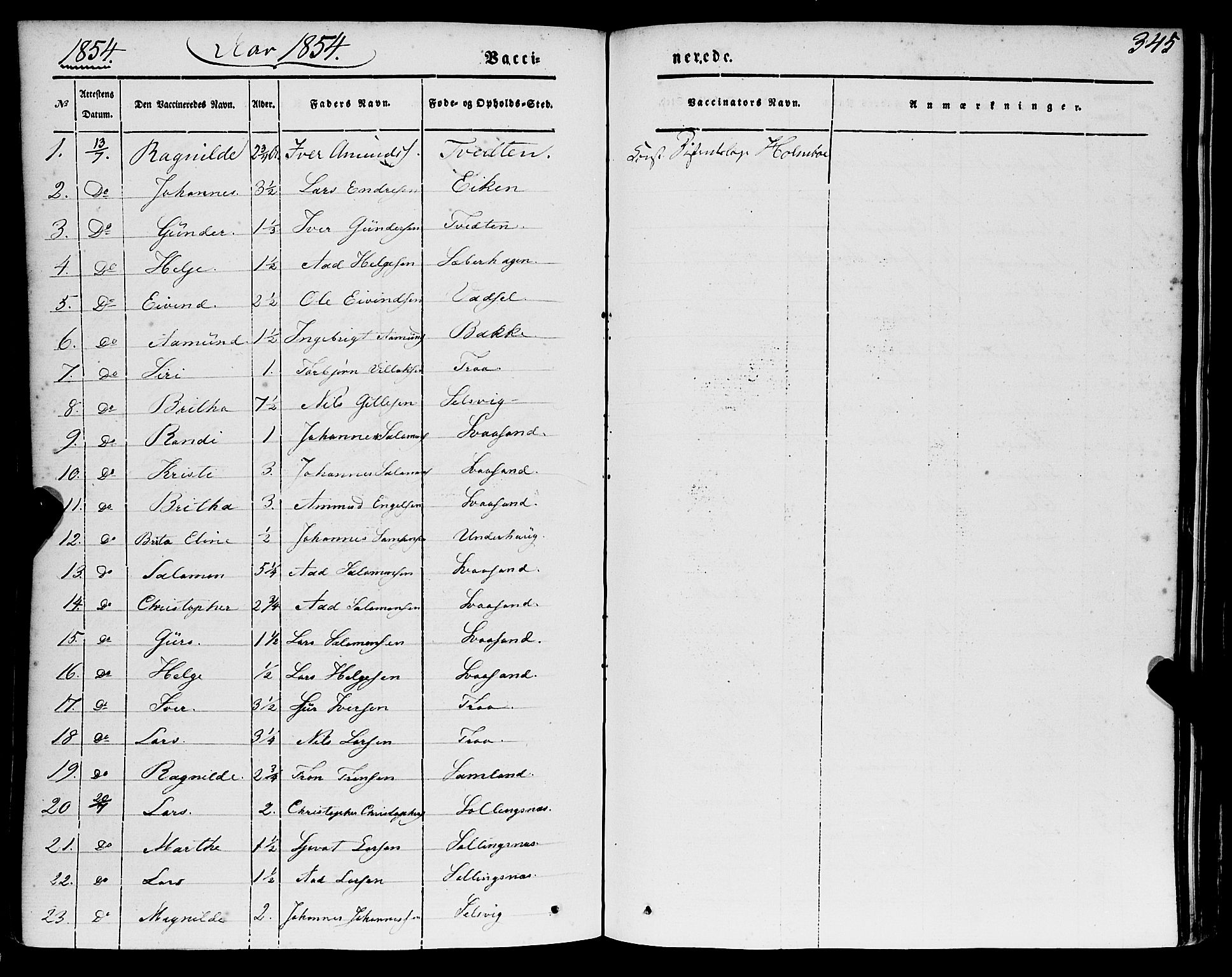 Strandebarm sokneprestembete, AV/SAB-A-78401/H/Haa: Parish register (official) no. A 7, 1844-1872, p. 345