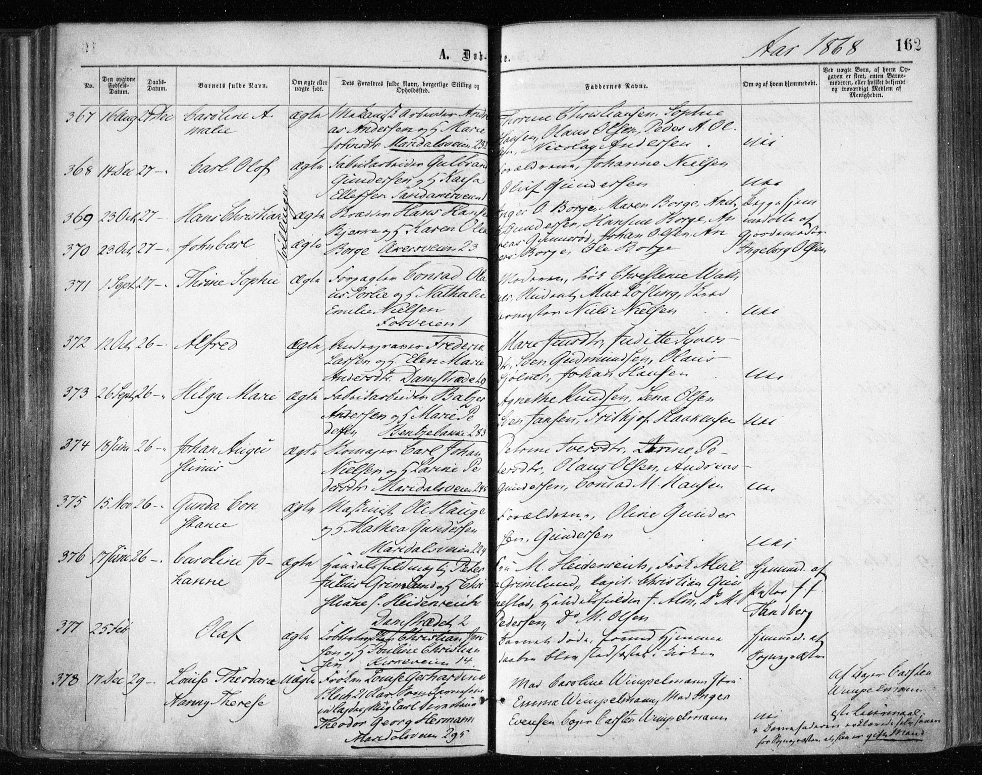 Gamle Aker prestekontor Kirkebøker, AV/SAO-A-10617a/F/L0002: Parish register (official) no. 2, 1864-1872, p. 162