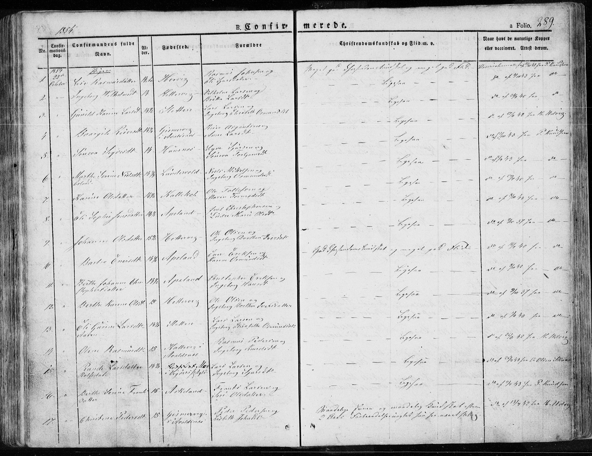 Tysvær sokneprestkontor, SAST/A -101864/H/Ha/Haa/L0001: Parish register (official) no. A 1.1, 1831-1856, p. 289