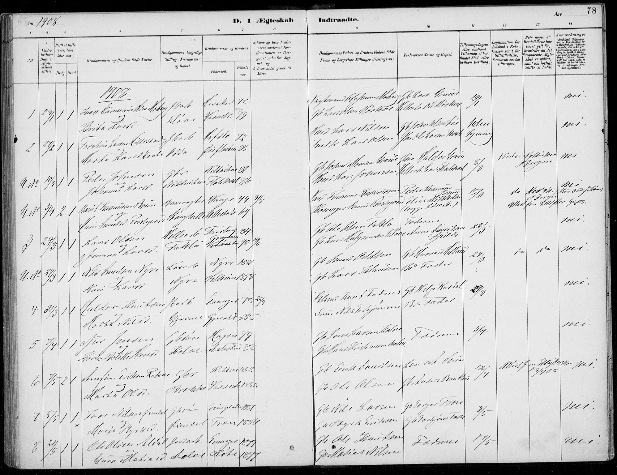 Voss sokneprestembete, SAB/A-79001/H/Haa: Parish register (official) no. C  1, 1887-1915, p. 78