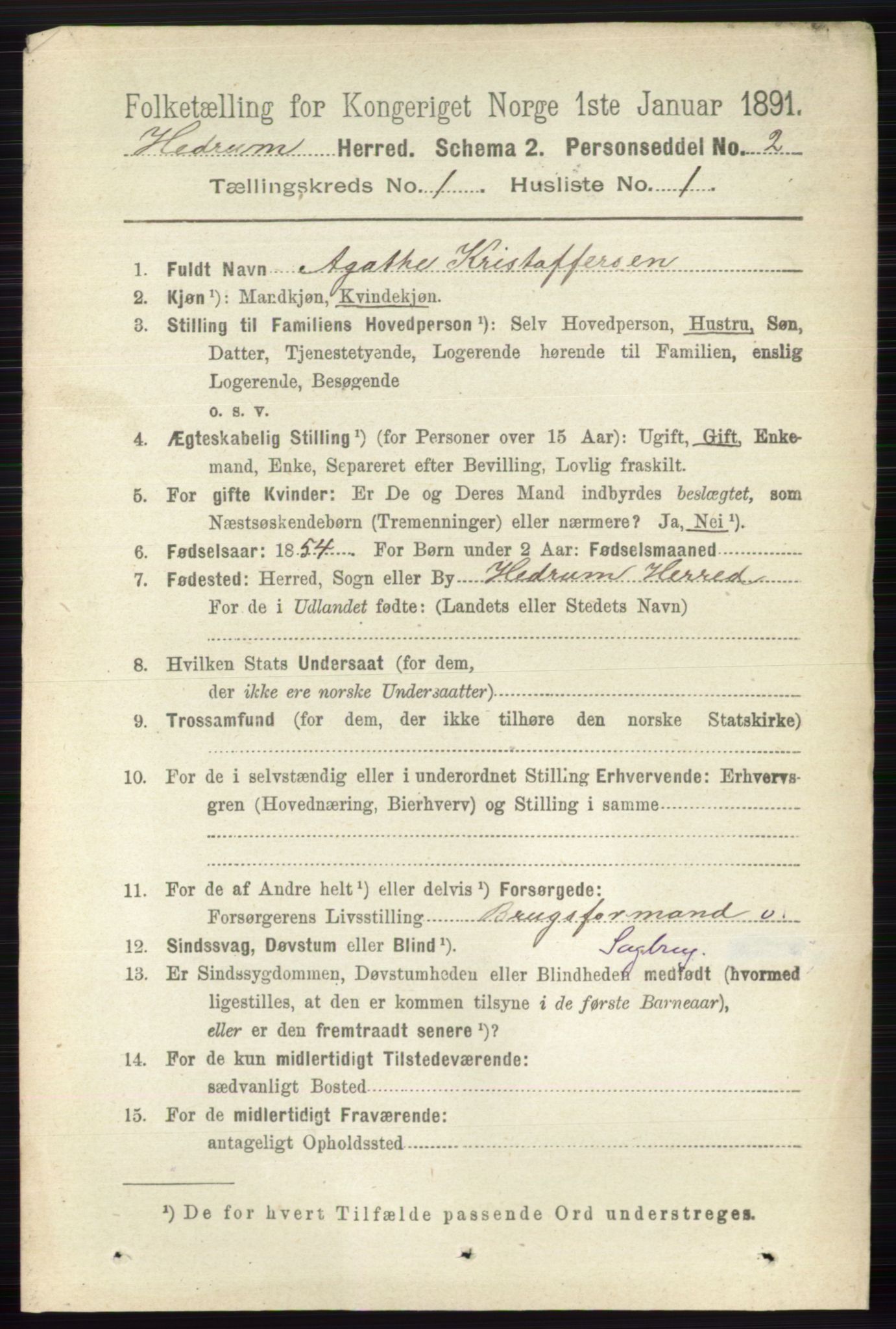 RA, 1891 census for 0727 Hedrum, 1891, p. 45