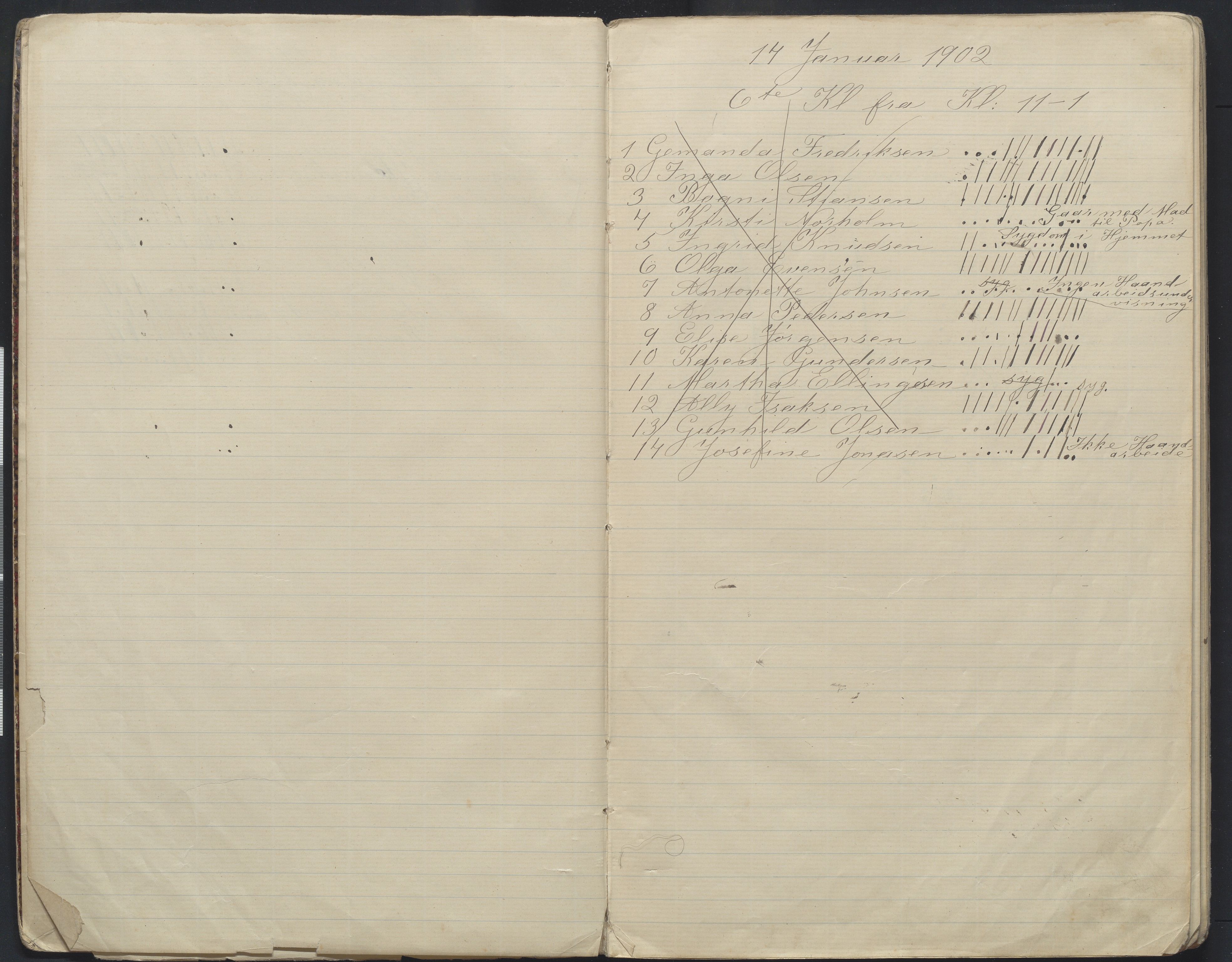 Arendal kommune, Katalog I, AAKS/KA0906-PK-I/07/L0168: Håndarbeidsprotokoll, 1901-1910