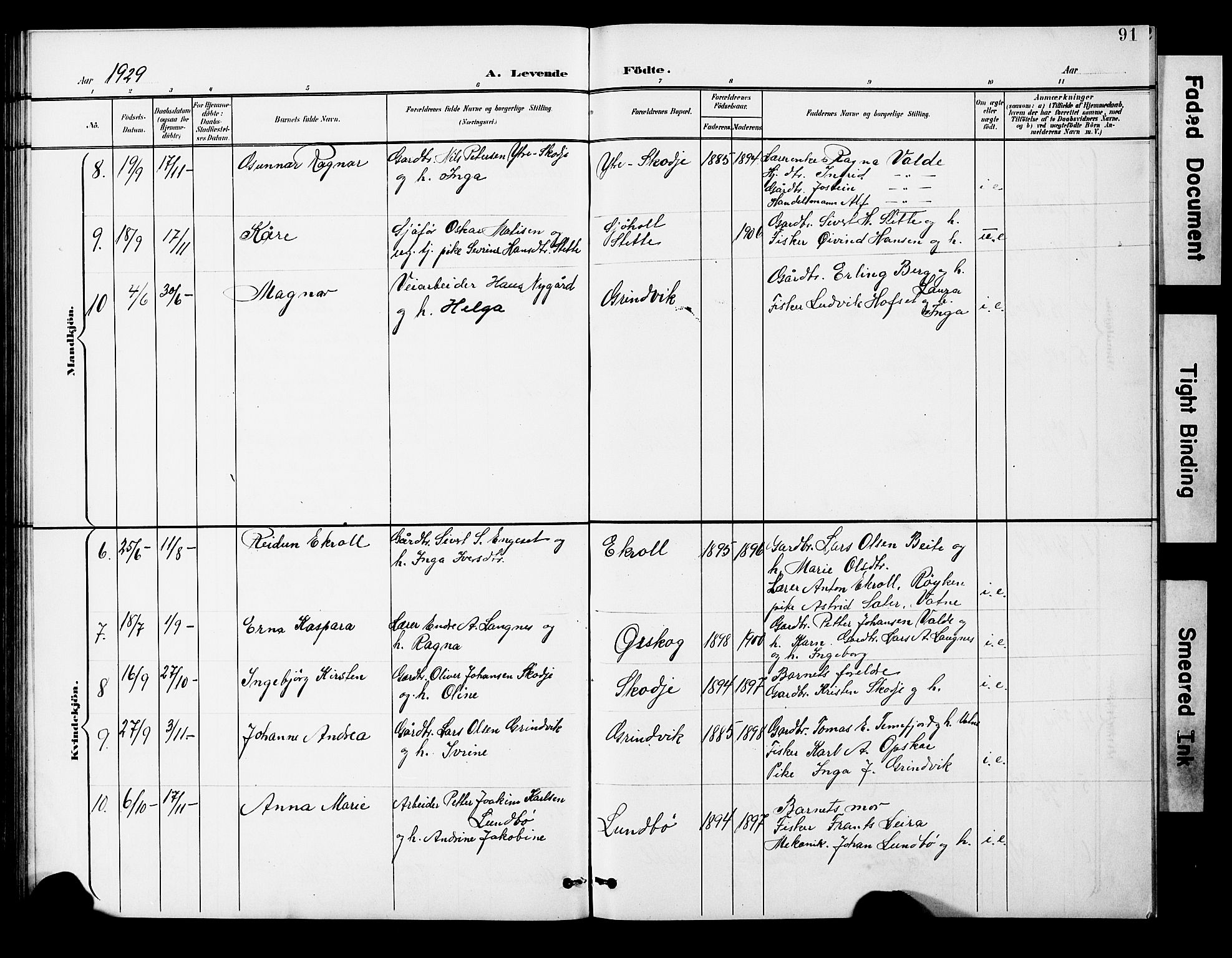 Ministerialprotokoller, klokkerbøker og fødselsregistre - Møre og Romsdal, AV/SAT-A-1454/524/L0366: Parish register (copy) no. 524C07, 1900-1931, p. 91