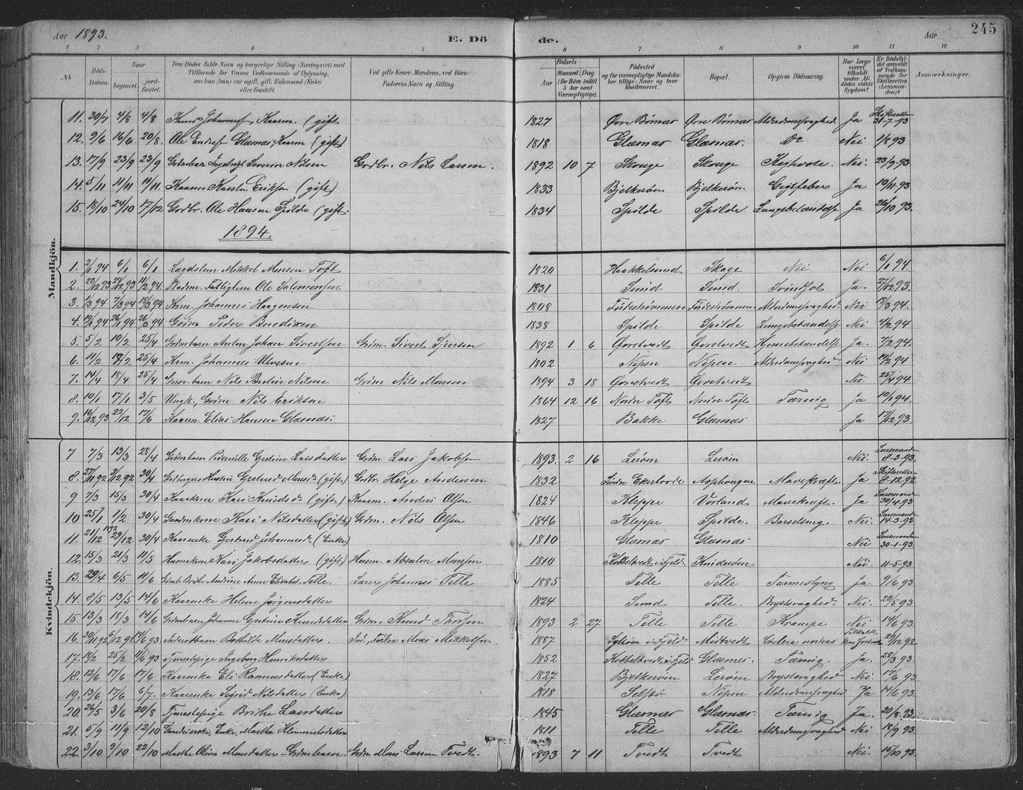 Sund sokneprestembete, AV/SAB-A-99930: Parish register (copy) no. B 3, 1882-1911, p. 245