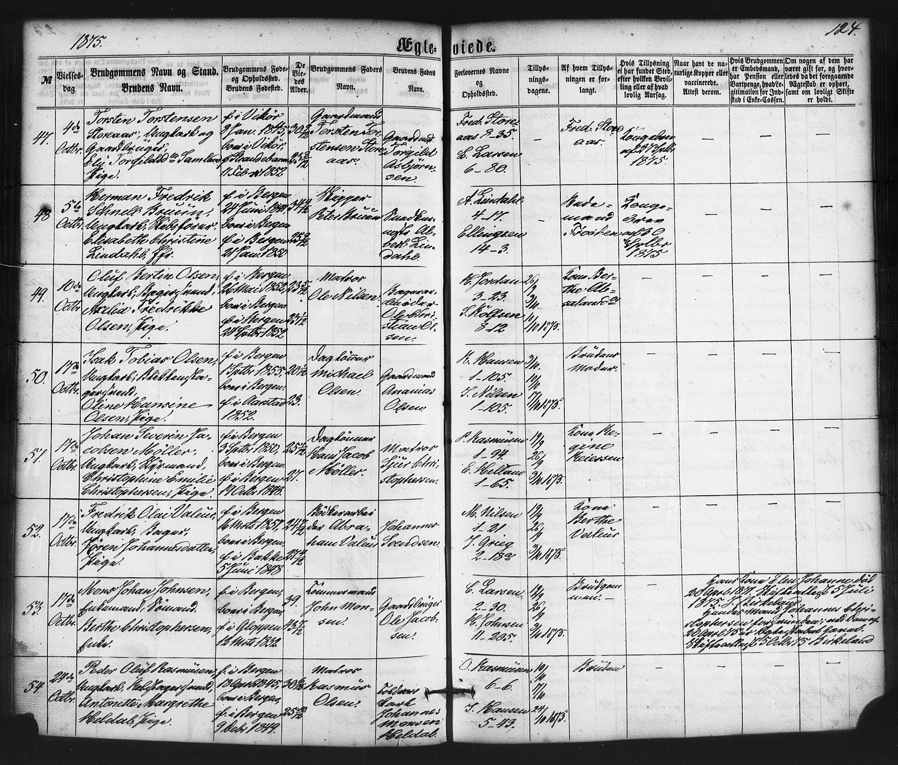 Nykirken Sokneprestembete, SAB/A-77101/H/Haa/L0032: Parish register (official) no. D 2, 1861-1883, p. 124