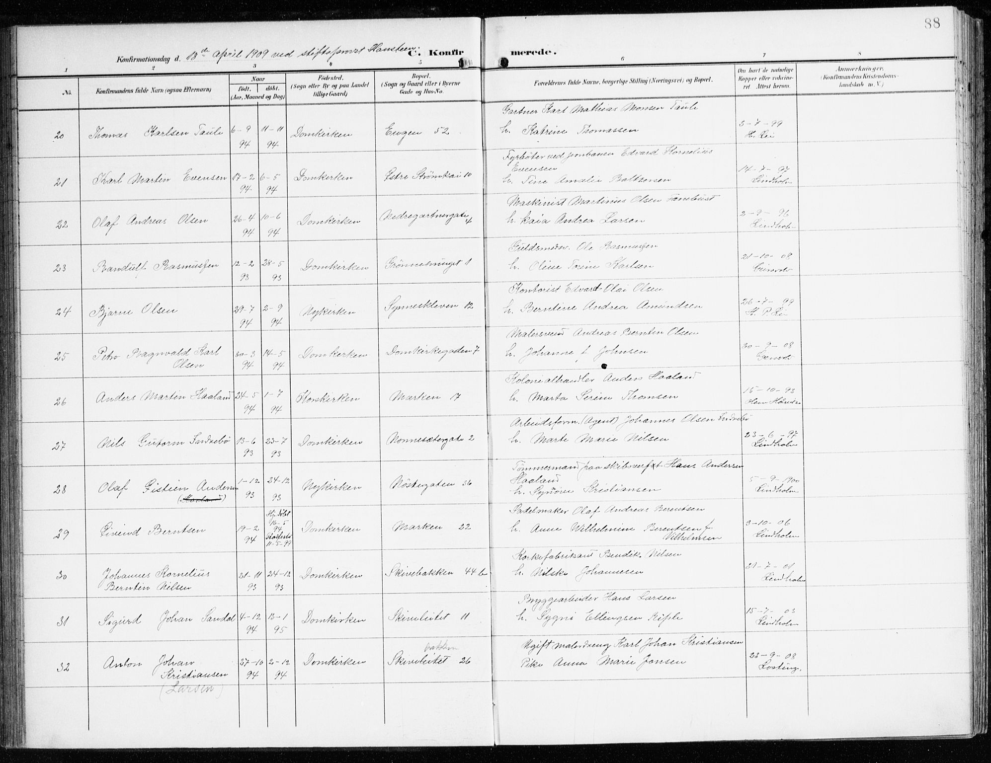 Domkirken sokneprestembete, AV/SAB-A-74801/H/Haa/L0031: Parish register (official) no. C 6, 1898-1915, p. 88