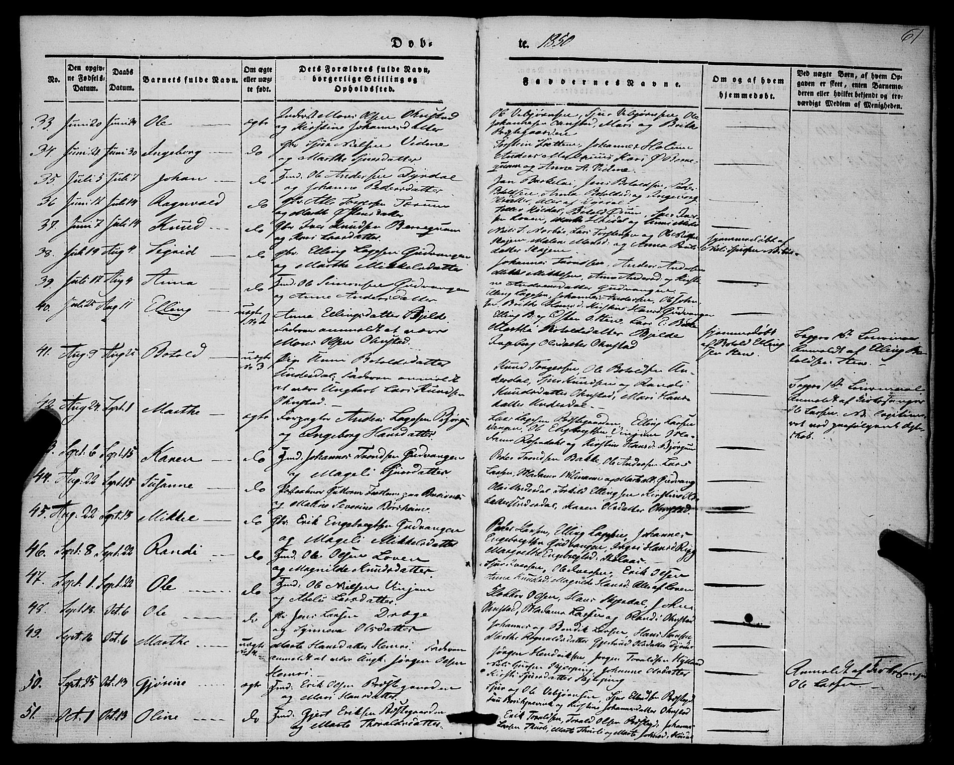 Aurland sokneprestembete, SAB/A-99937/H/Ha/Haa/L0007: Parish register (official) no. A 7, 1842-1853, p. 61