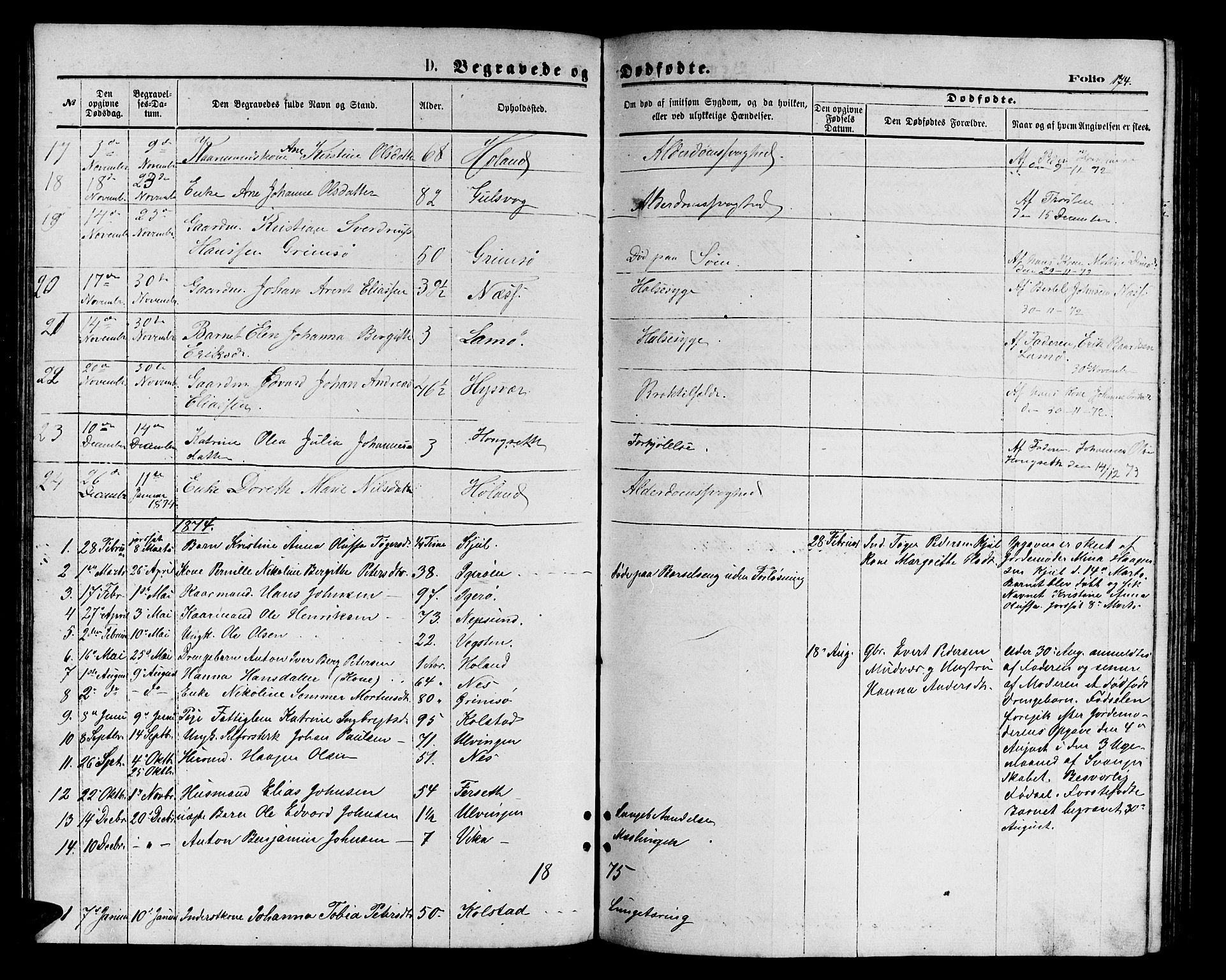 Ministerialprotokoller, klokkerbøker og fødselsregistre - Nordland, AV/SAT-A-1459/816/L0252: Parish register (copy) no. 816C02, 1871-1885, p. 174