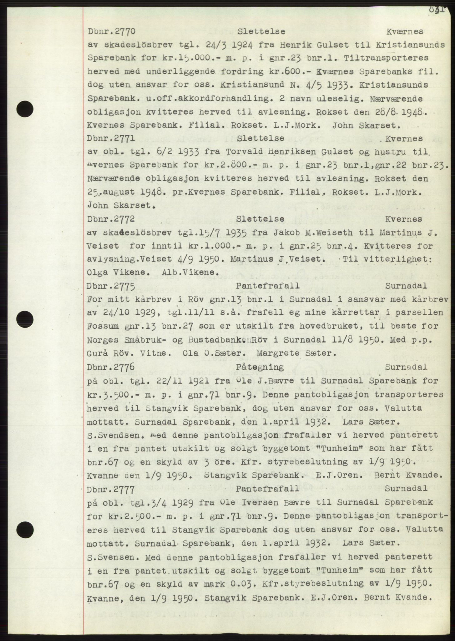 Nordmøre sorenskriveri, SAT/A-4132/1/2/2Ca: Mortgage book no. C82b, 1946-1951, Diary no: : 2770/1950