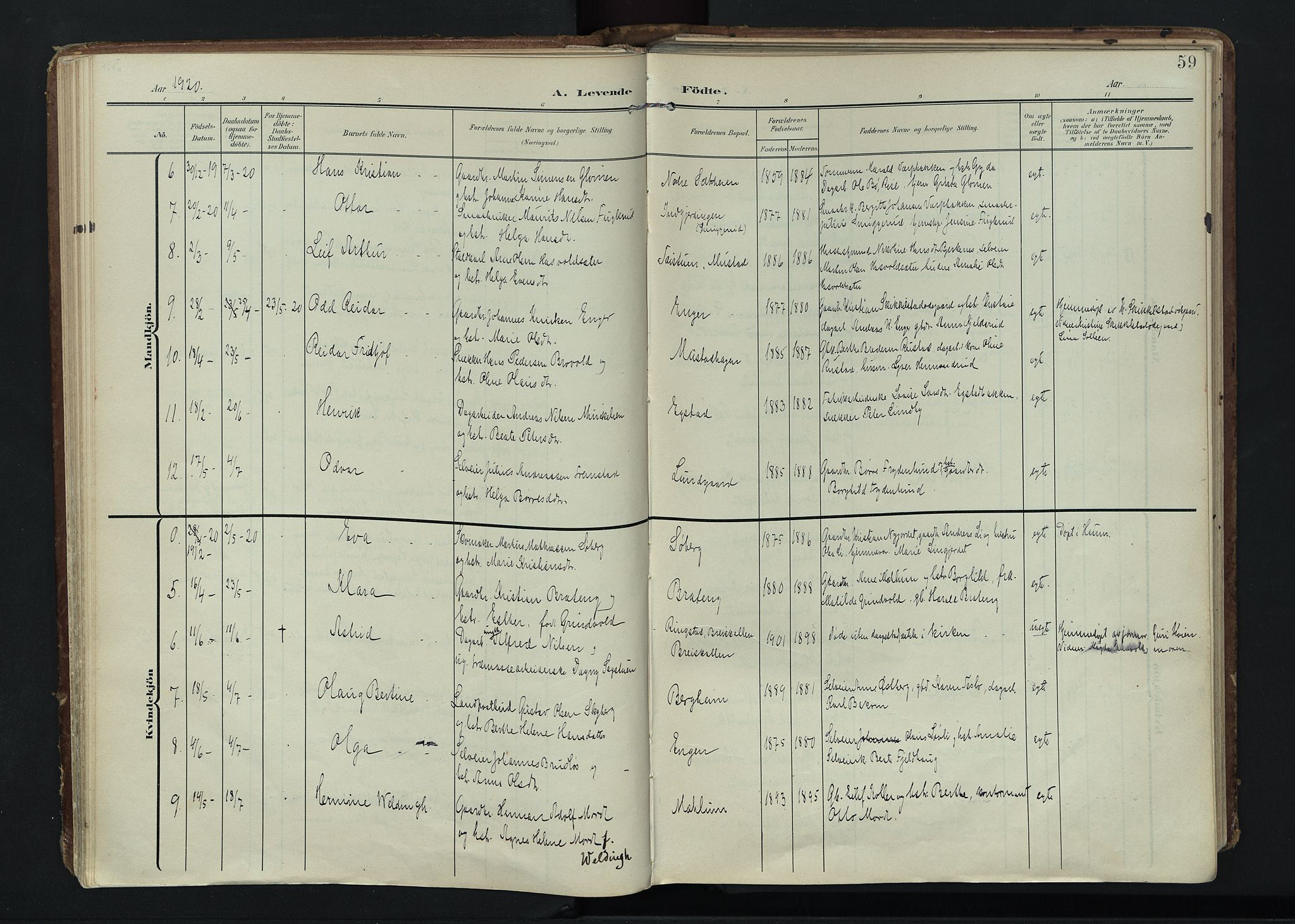 Vardal prestekontor, AV/SAH-PREST-100/H/Ha/Haa/L0020: Parish register (official) no. 20, 1907-1921, p. 59