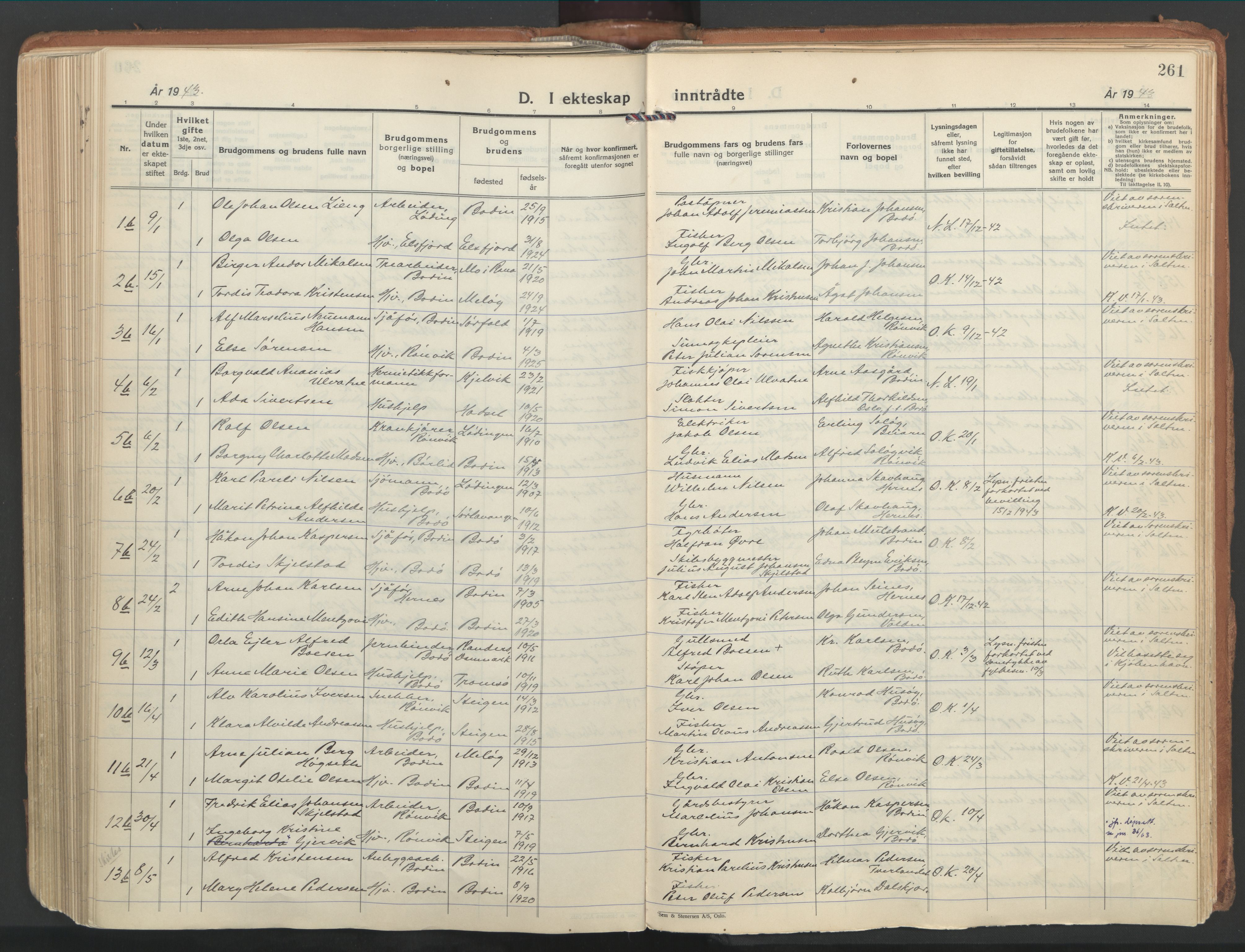 Ministerialprotokoller, klokkerbøker og fødselsregistre - Nordland, SAT/A-1459/802/L0061: Parish register (official) no. 802A08, 1933-1946, p. 261
