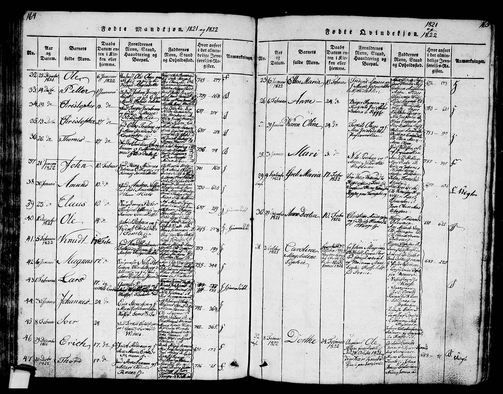 Eiker kirkebøker, SAKO/A-4/G/Ga/L0001: Parish register (copy) no. I 1, 1814-1832, p. 164-165