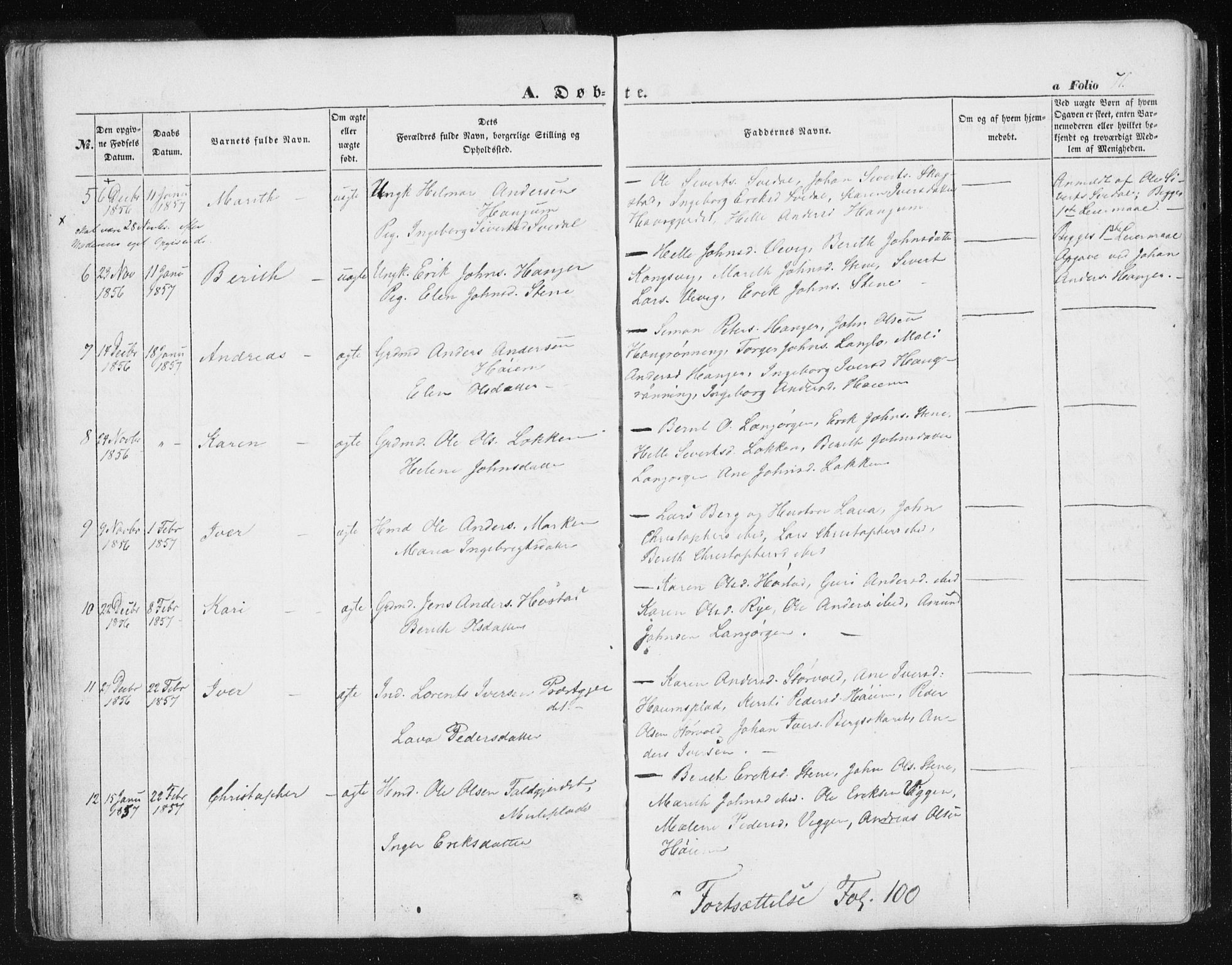 Ministerialprotokoller, klokkerbøker og fødselsregistre - Sør-Trøndelag, SAT/A-1456/612/L0376: Parish register (official) no. 612A08, 1846-1859, p. 71