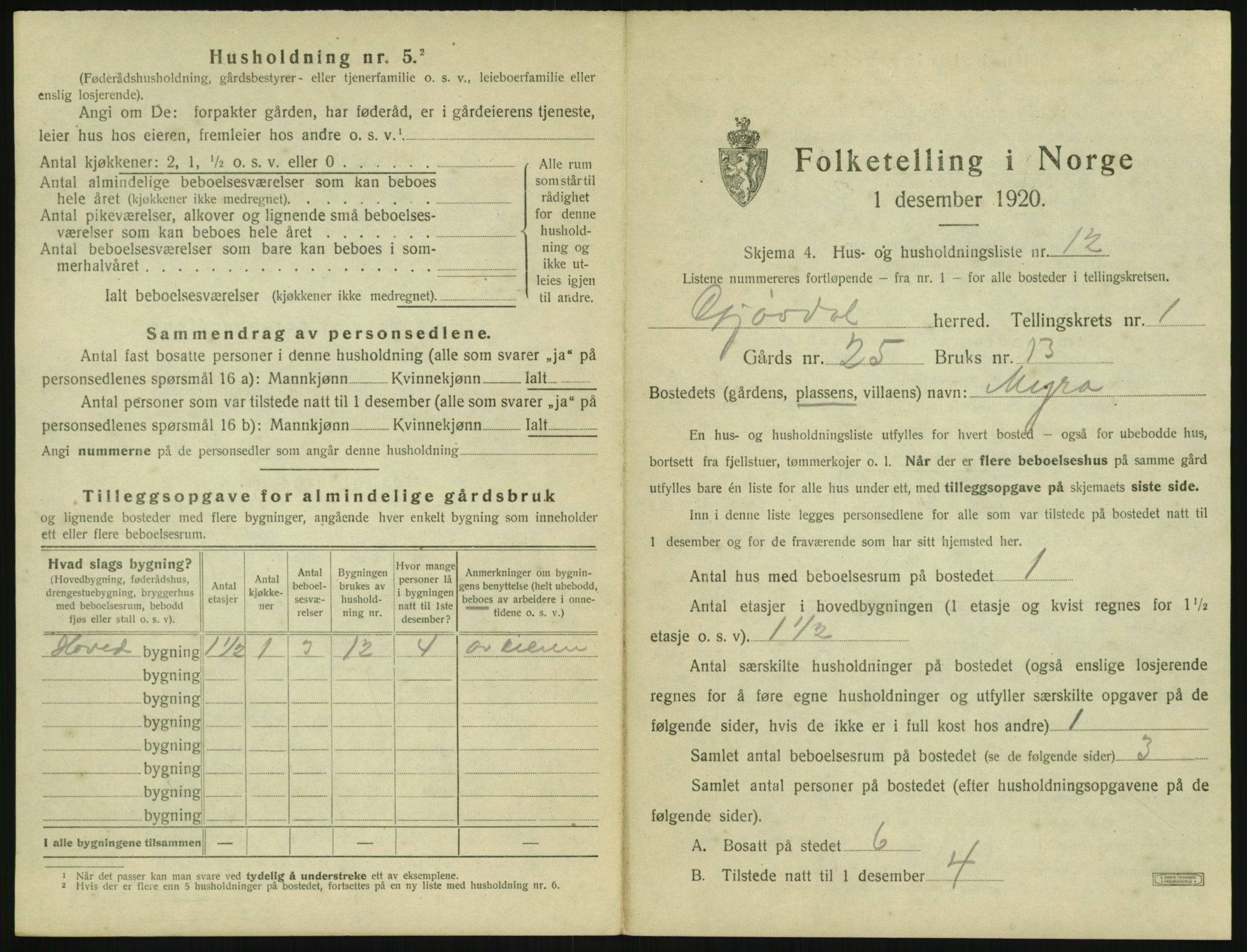 SAK, 1920 census for Gjøvdal, 1920, p. 44