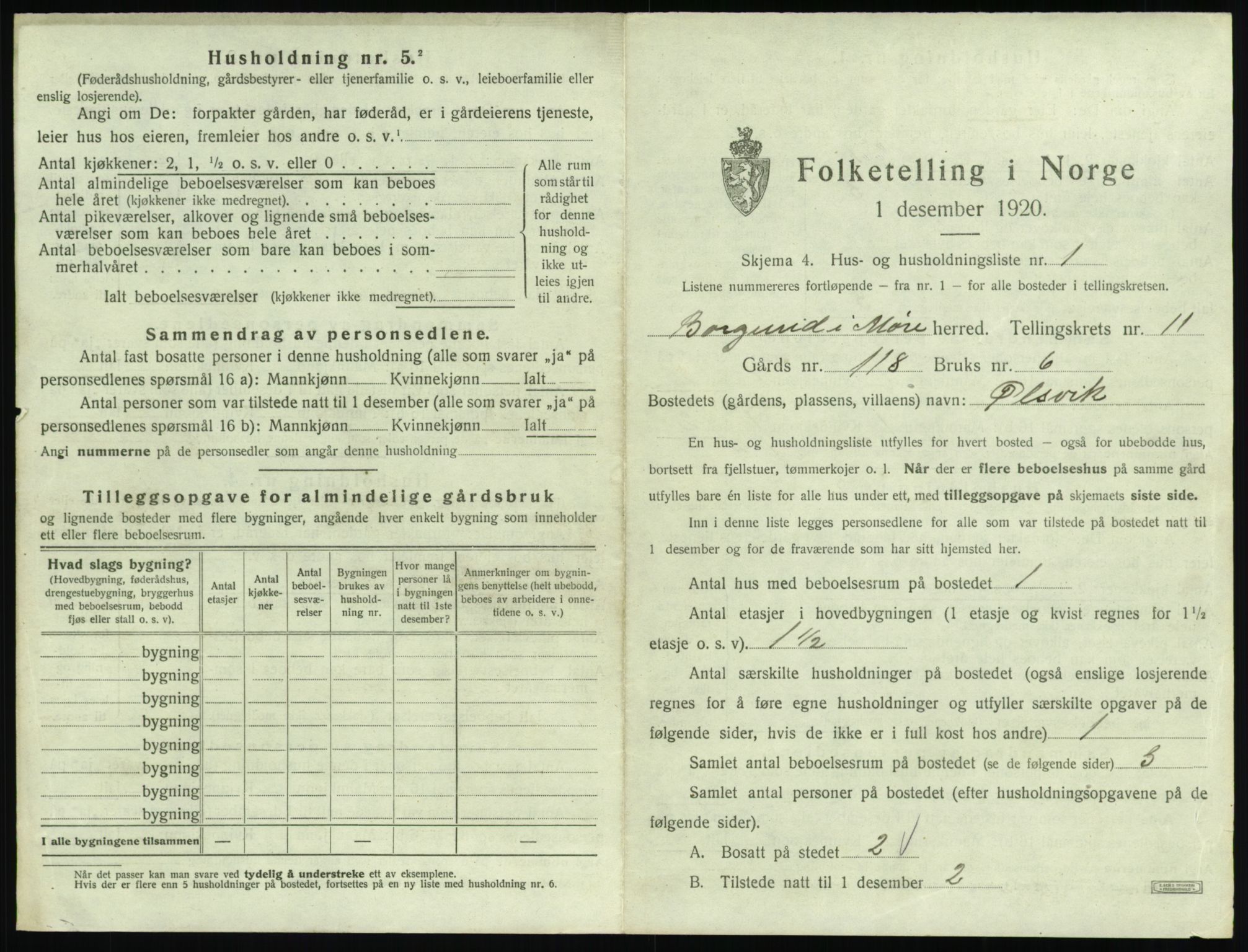 SAT, 1920 census for Borgund, 1920, p. 1118
