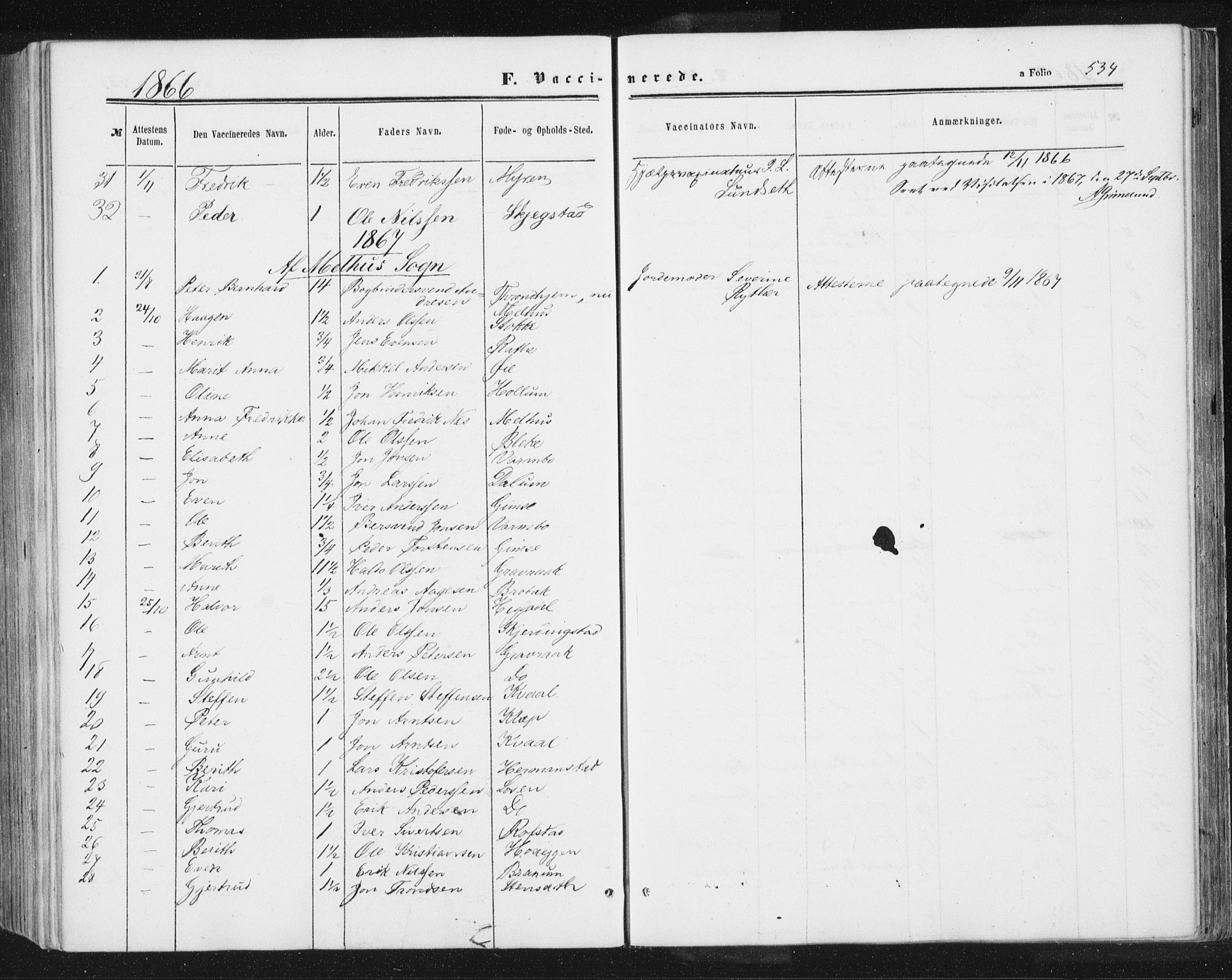Ministerialprotokoller, klokkerbøker og fødselsregistre - Sør-Trøndelag, AV/SAT-A-1456/691/L1077: Parish register (official) no. 691A09, 1862-1873, p. 534