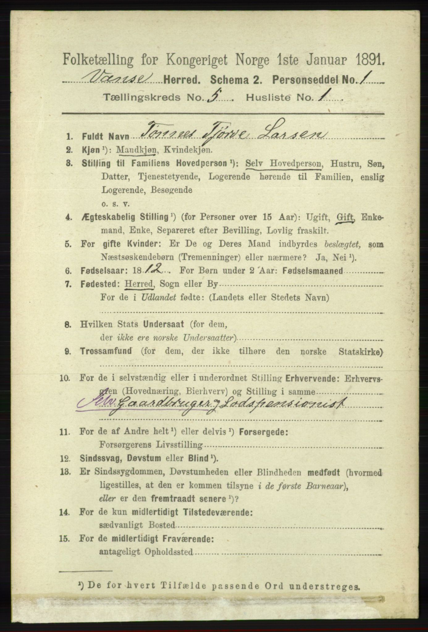 RA, 1891 census for 1041 Vanse, 1891, p. 2795